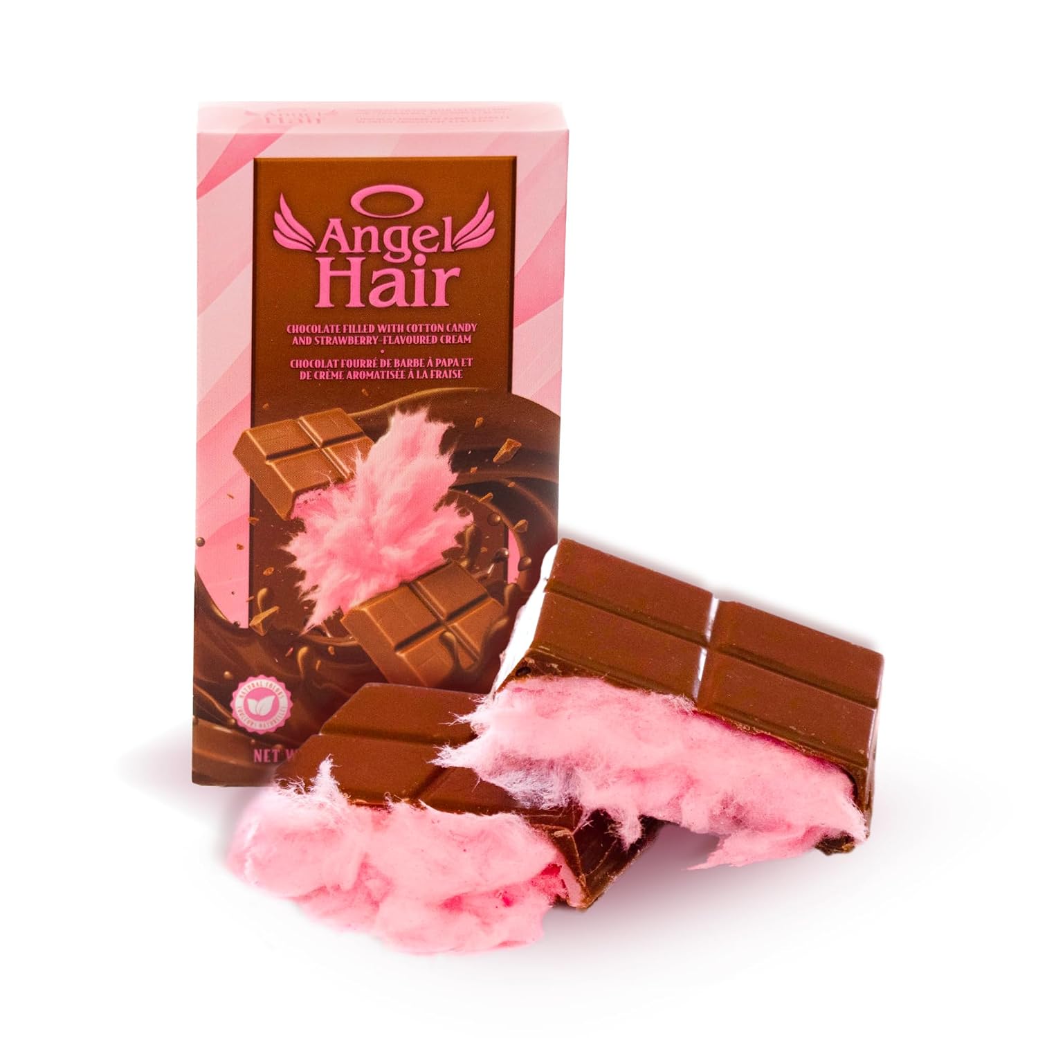 Angel Hair Dubai Style Milk Chocolate Bar by Bubblegum Kids | Valentine's Day Candy & Gift | Premium Milk Chocolate Filled with Cotton Candy & Strawberry Cream | Natural Colors & No Dyes | 6 Pack