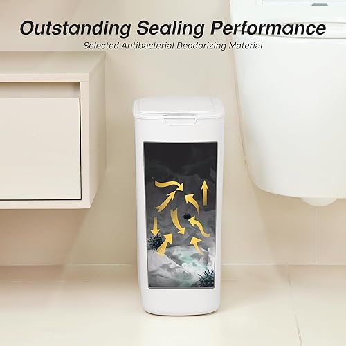 Miniatura 10 de Cubo de basura automático para baño con tapa, cubo de basura sin contacto de 6 galones, cubo de basura eléctrico inteligente, estrecho e impermeable