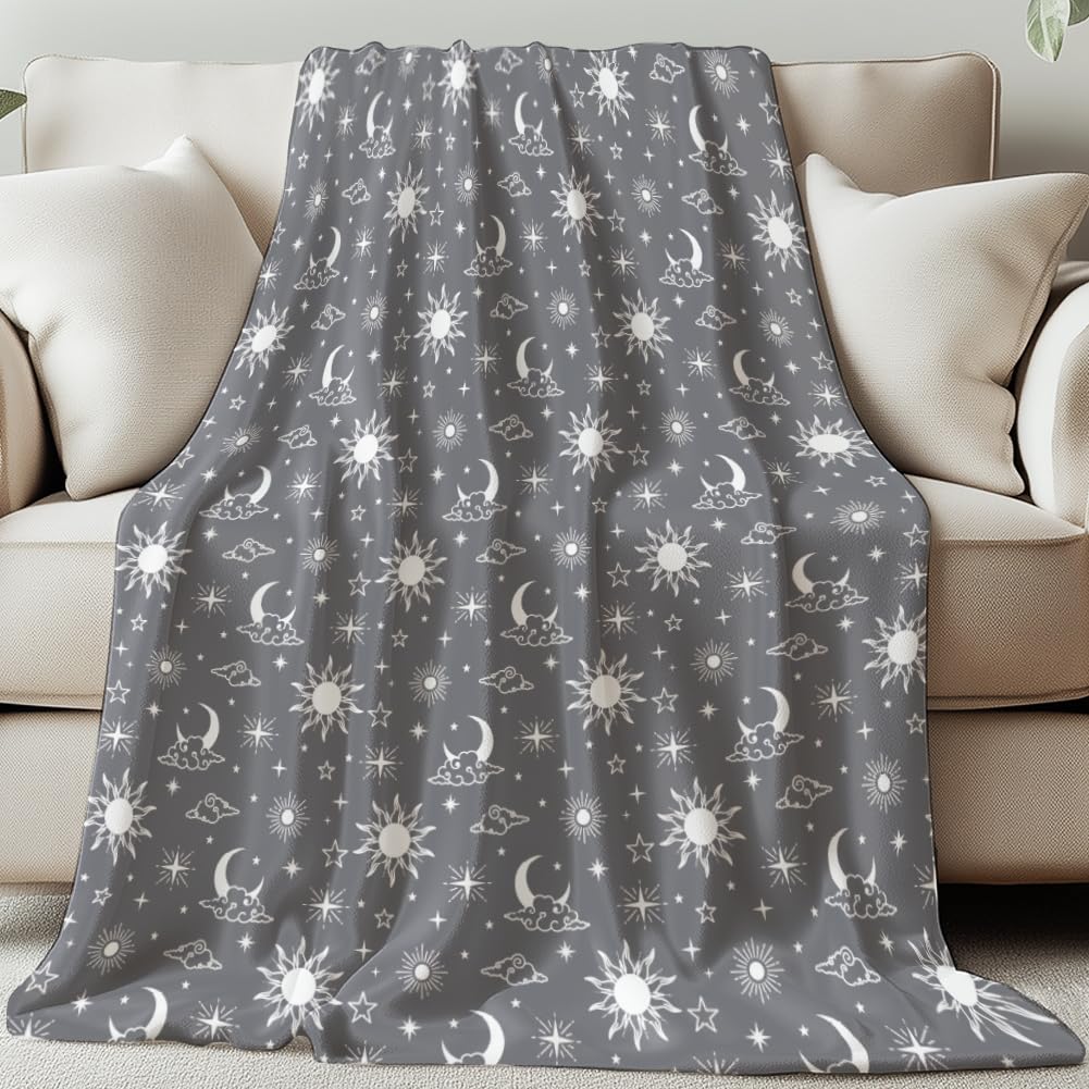 GLOBLELAND Sun and Moon Throw Blanket 59x51 inch Grey