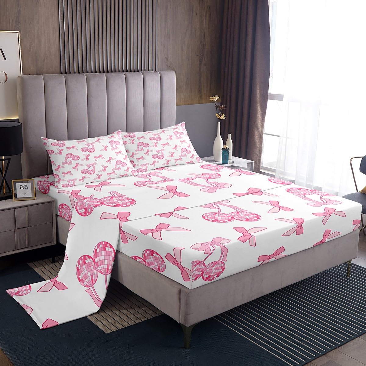 Parure de lit disco rose romantique pour décoration chambre fille