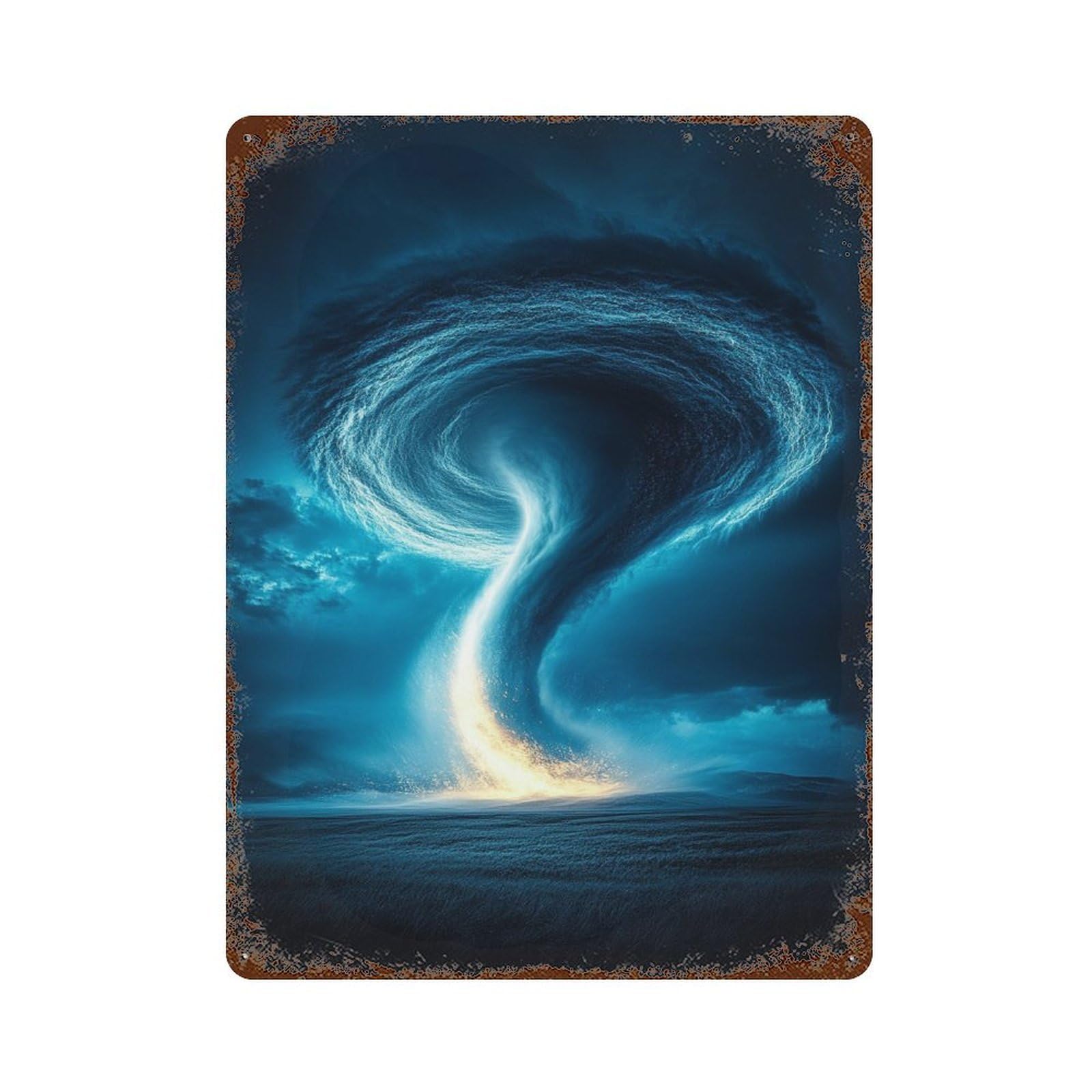 Tornado Power Displayed Rust Effect Tin Sign 15.7"x11.8", Retro Wall Decor for Pub, Kitchen And Man Cave Decor