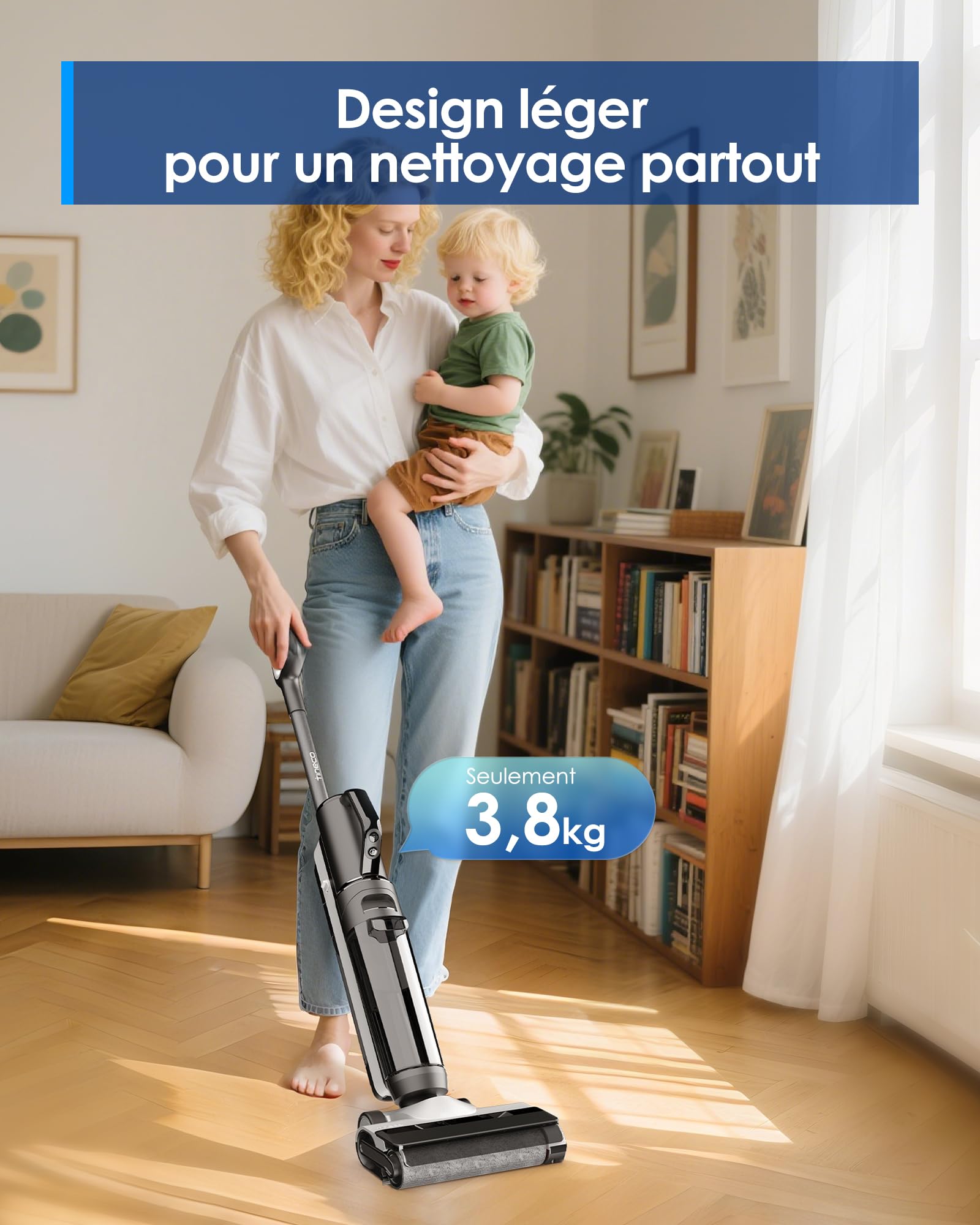 Tineco Floor One S5 Combo Power KIT Aspirateur Eau et Poussière à Main intelligents sans Fil 3 en 1, idéal pour Les saletés collantes et Les Poils d'animaux sur Sol Dur, léger