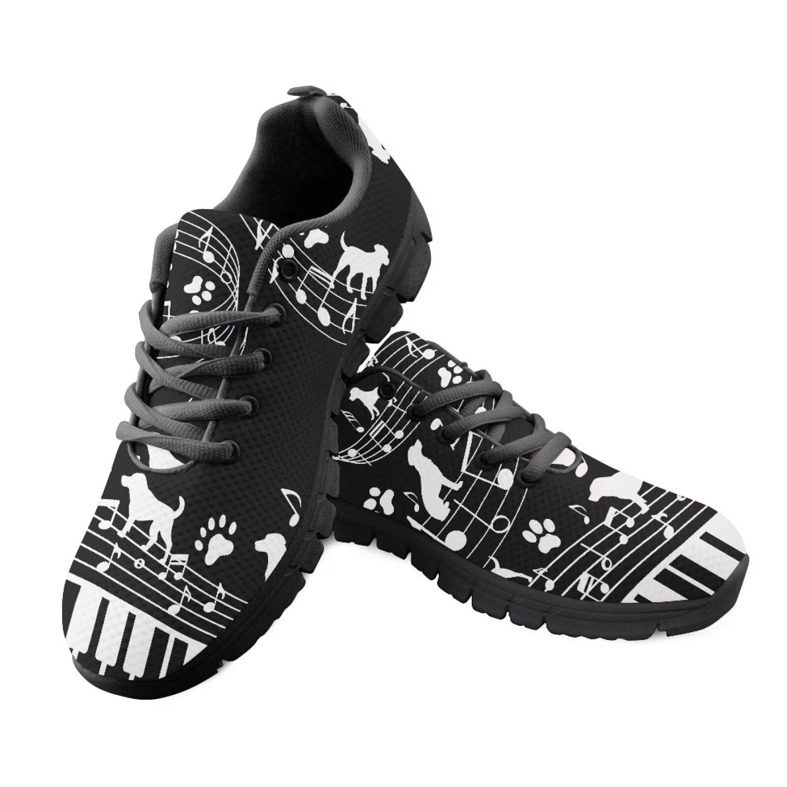 Fuxowvby Women's Piano Cat Walking Sneakers Cross Training Cozy Casual Flat Loafers Lightweight Workout Shoes Running Tennis Holiday Shoe Non-Slip Breathable Sport Sneaker for Womens Black US 7