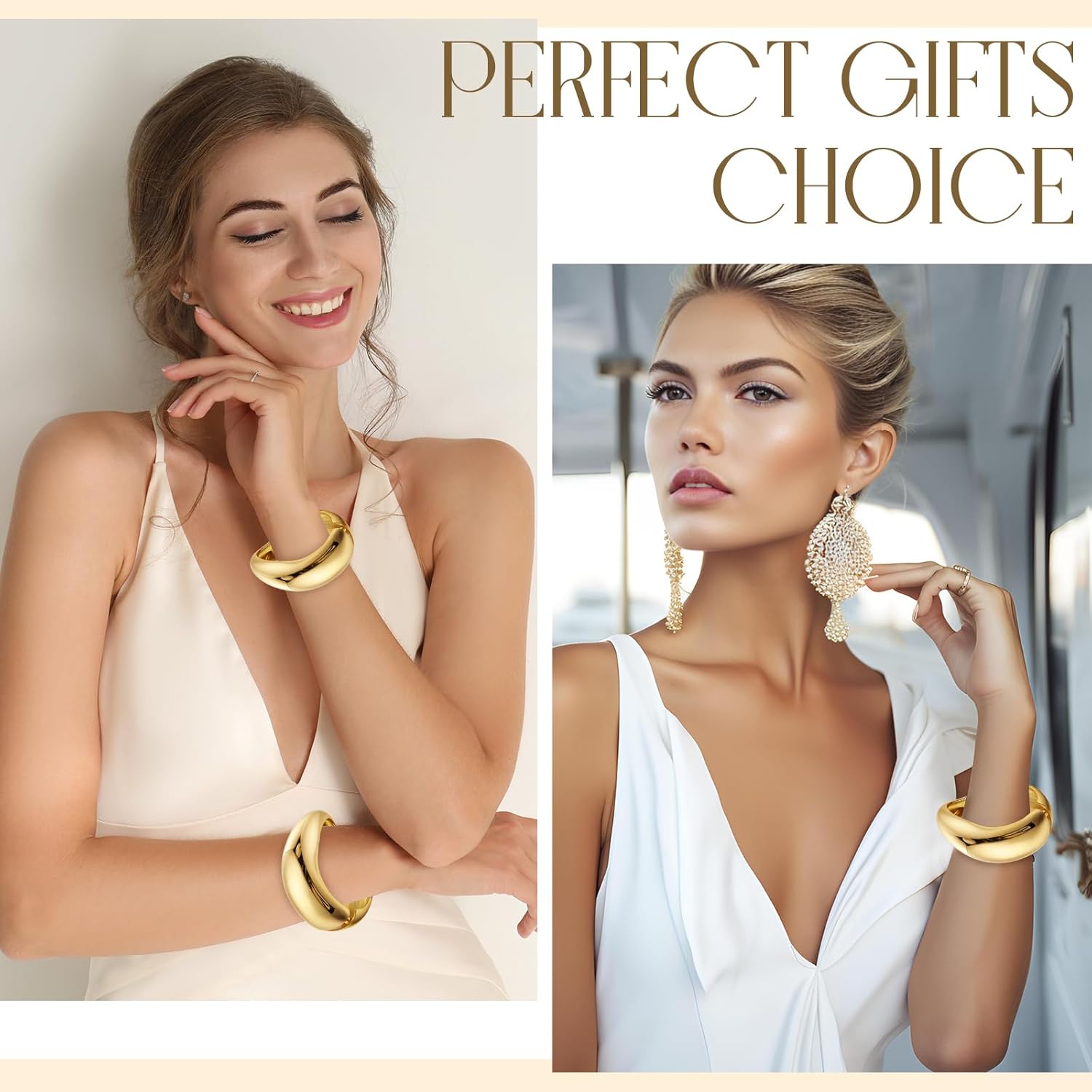 Tondiamo 2 Pcs Chunky Gold Bangle Bracelets for Women Dainty Hinged Big Wide Trendy Cuff Bracelet Fashion Jewelry Valentine's Day Party Gifts - Image 4