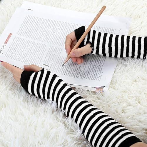 Miniatura 6 de Allegra K Calentadores de invierno para mujer, sin dedos, con agujero para el pulgar, elásticos, largos, de punto