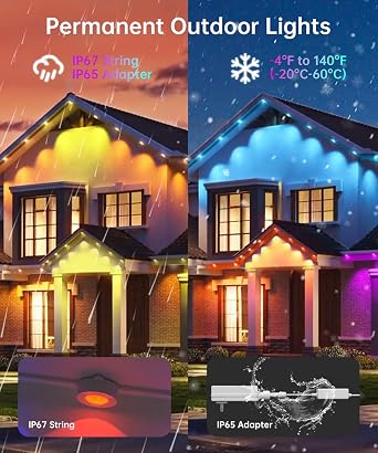 Smart Permanent Outdoor Lights, 150ft with 108 LED RGB String Lights, IP67 Waterproof Eaves Light with 44 Scene Modes for Halloween Christmas Birthday Holiday Party, APP/Voice/Remote Control