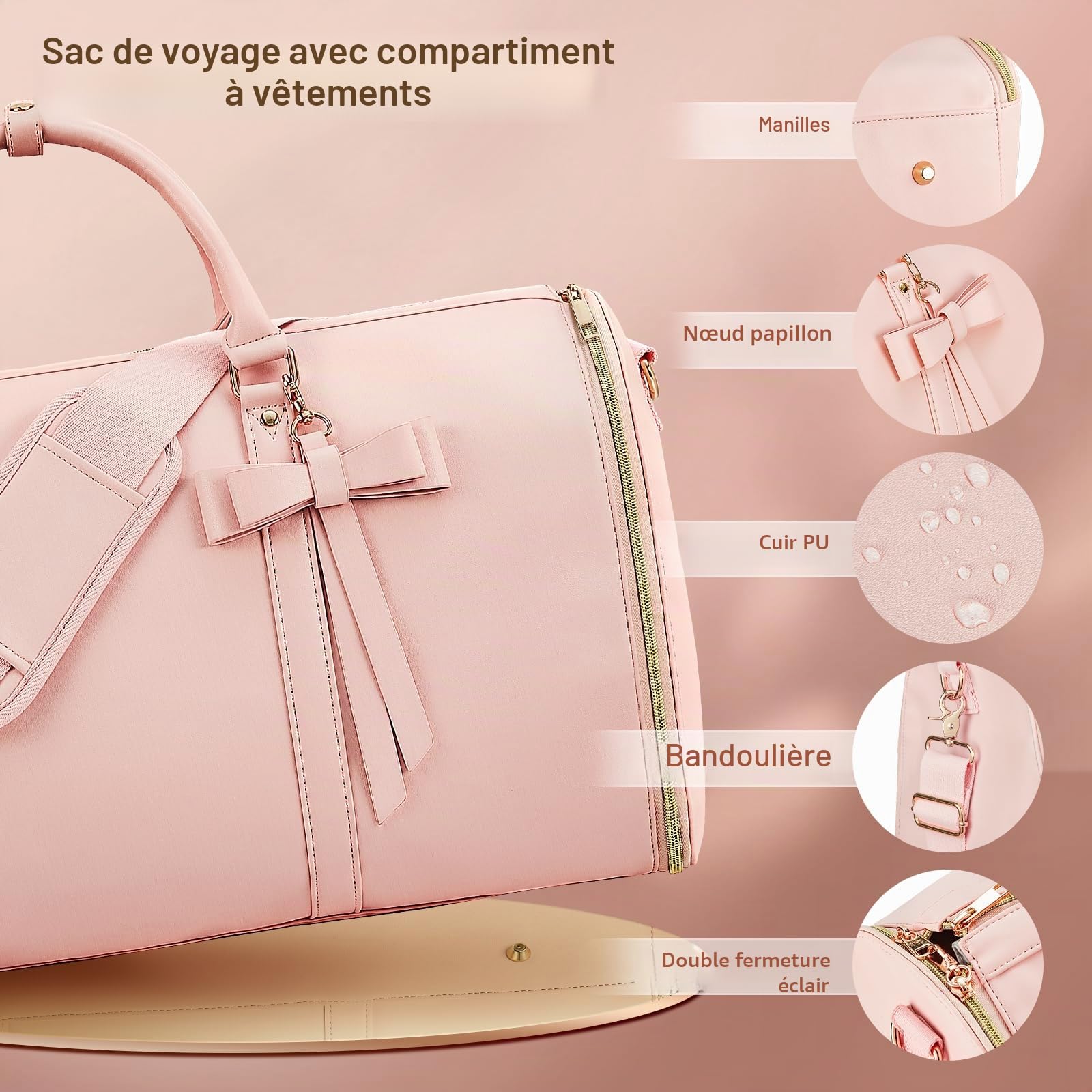 Housse à vêtements de Voyage pour Femme, Rose, Carry-on 20-inch, Mignon