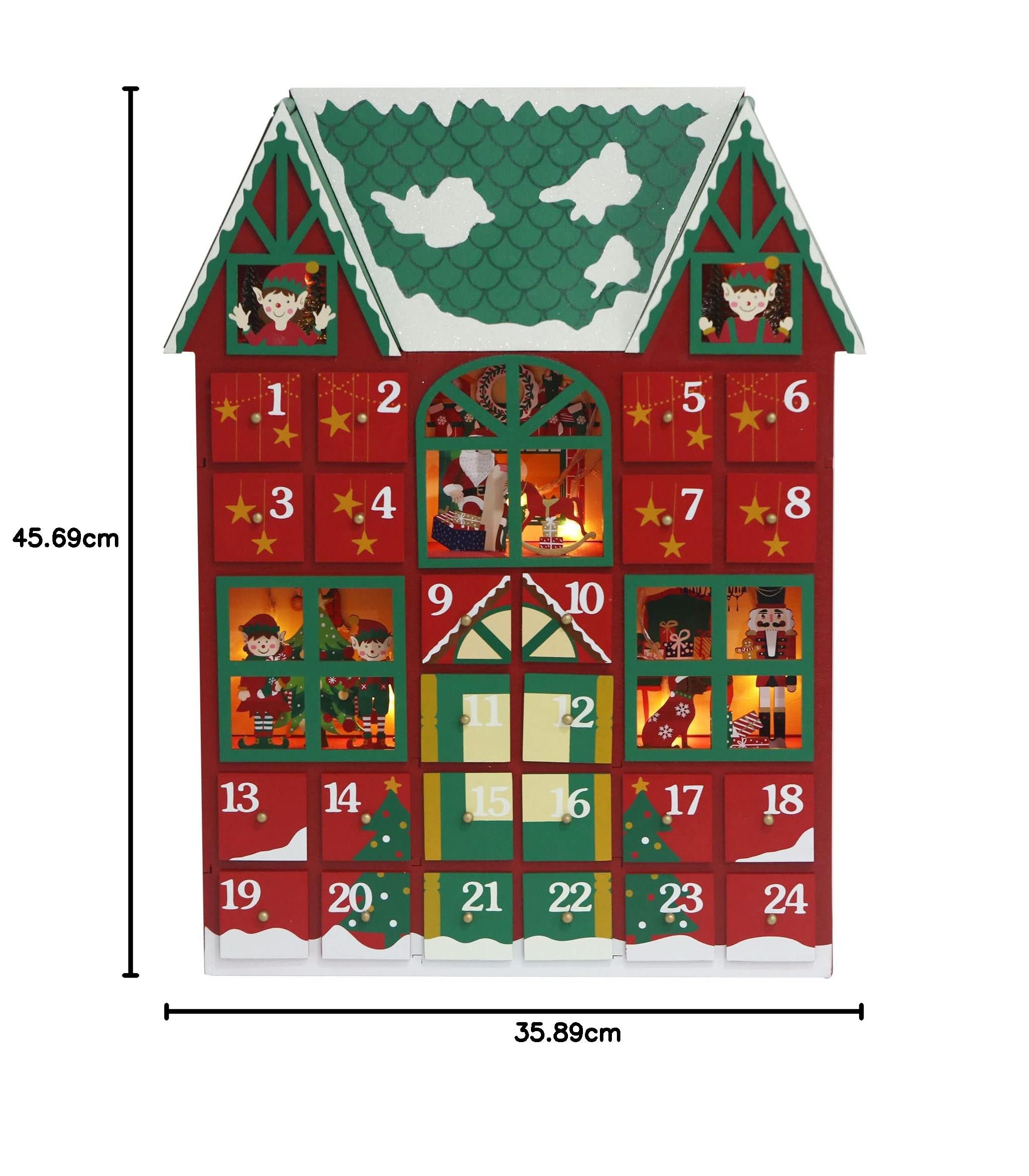Weihnachten Adventskalender Haus aus Holz mit 24 Schubladen & LED zum Befüllen kleiner Geschenke Countdown bis Weihnachtsdeko Pioneer-Effort