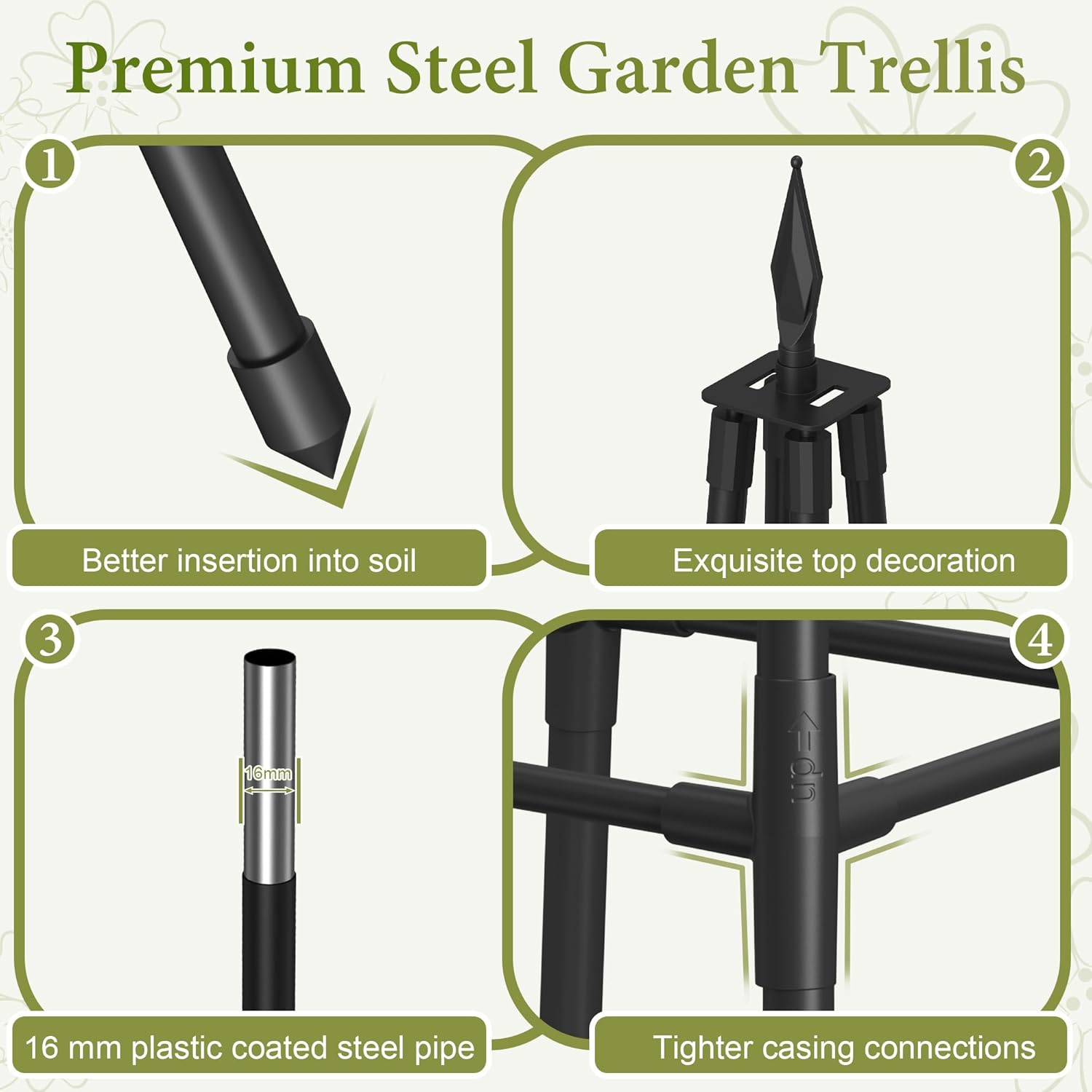 Obelisk Trellis for Climbing Plants Outdoor,6 Ft Garden Trellis for Potted Plants, Metal Trellis with Anti-Rust Coated for Potted Plants Indoor, Plant Support for Vegetables, Vines