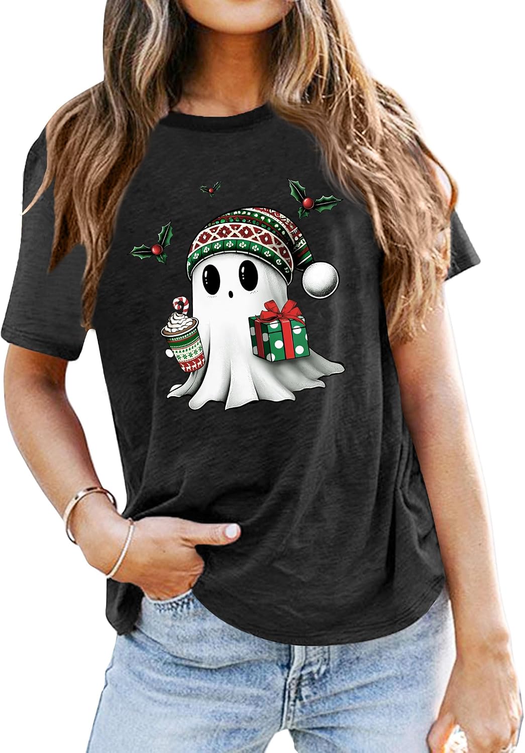 Merry Christmas Buffalo Plaid Tree T-Shirt for Women - Cute Holiday Graphic Tee — view 2