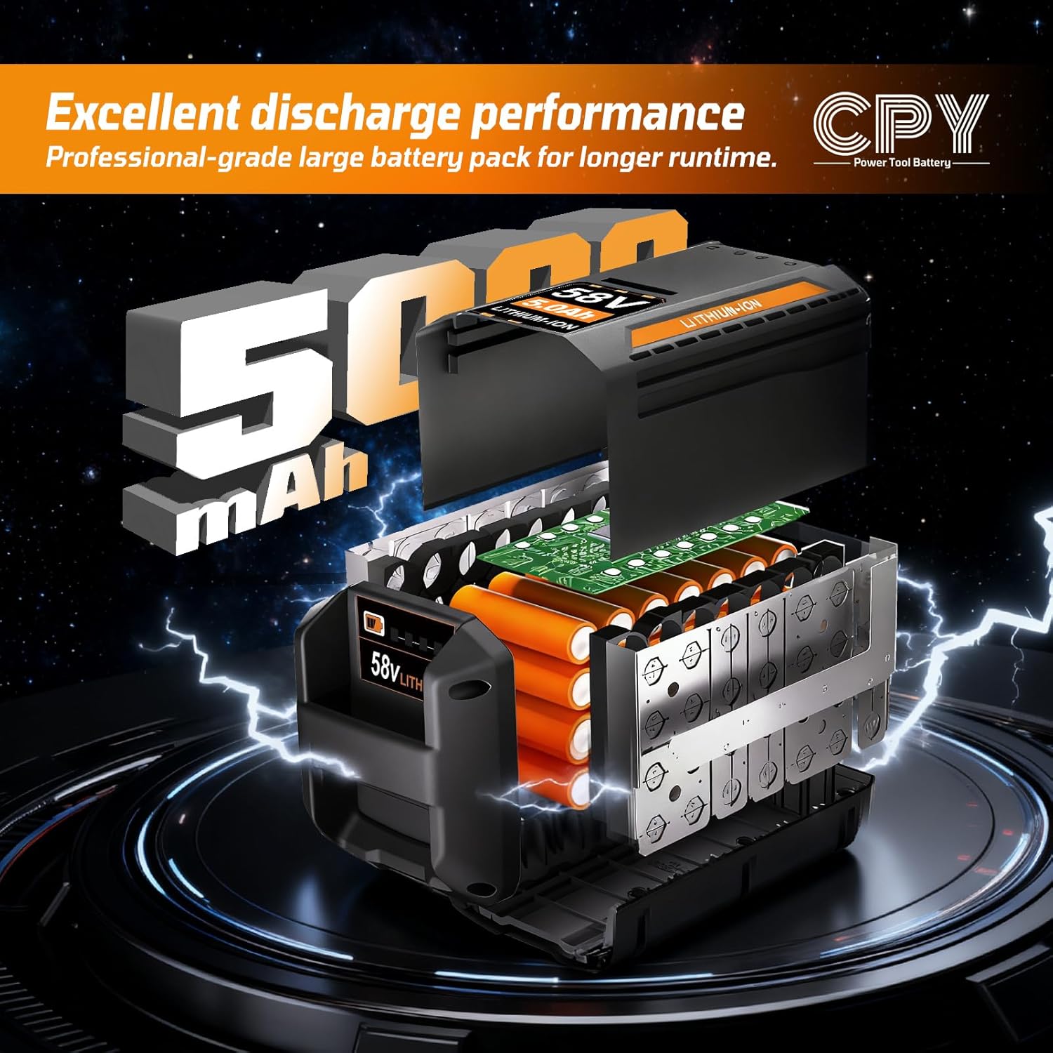 CPY 58V 5.0Ah Lithium-ion Battery Replacement for Echo 58V Battery, Compatible with Cordless Power Tools Blower Chainsaw CBP-58V40 CBP-58V2AH CPLB-58VBT CPH-58V SSA-58V EALB-58V CDST-58V CHT-58V