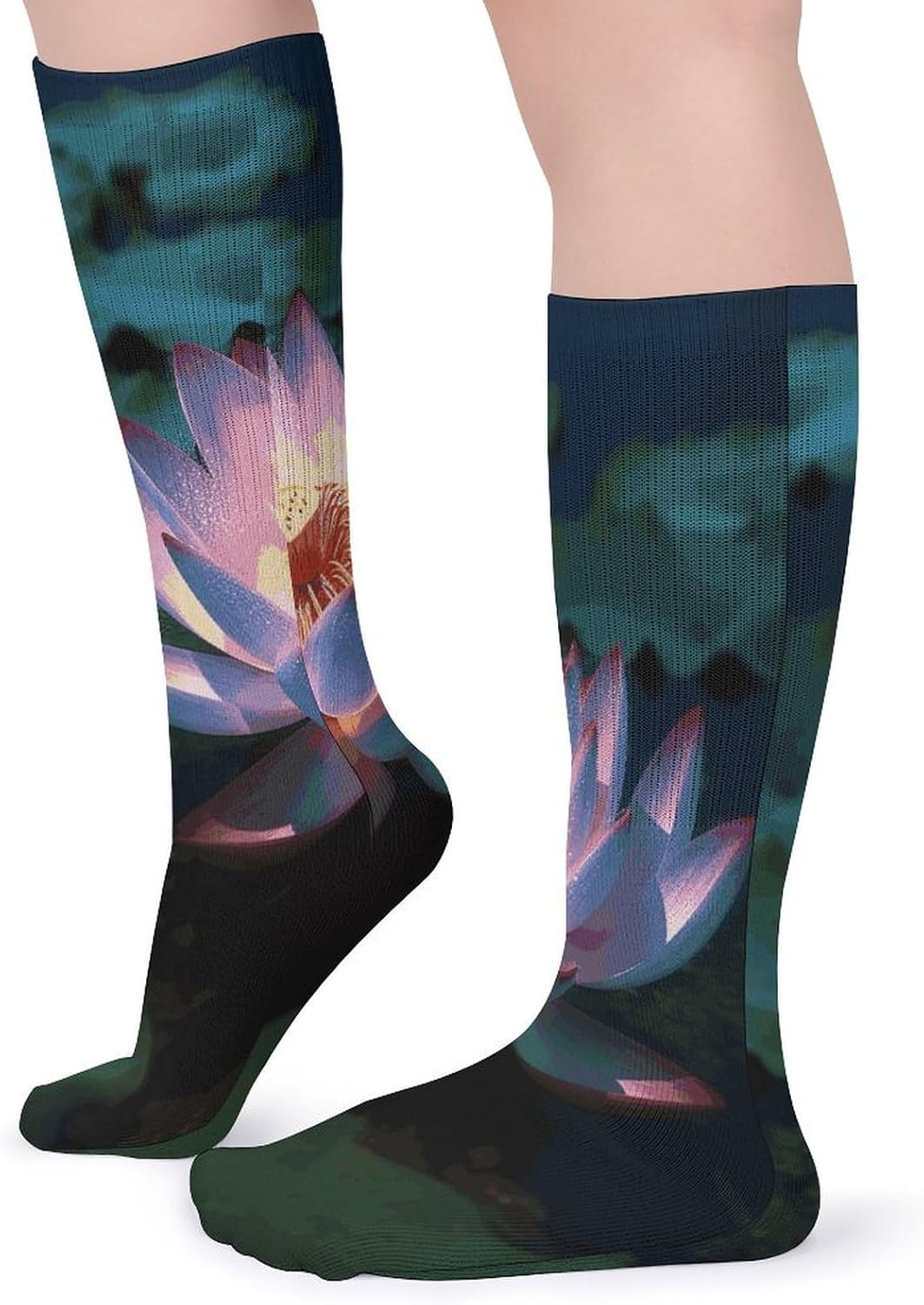 Lotus Flower Crew Socks High Stocking Thermal Socks | Tube Socks-Breathable-Moisture-Soft-wicking for Hospital Pilates Yoga for women men Grippy for office and daily walking