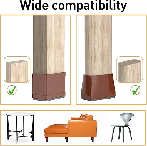 Miniatura 5 de CHWM - 16 protectores rectangulares de silicona y fieltro para las patas de las sillas, proteger baldosas de madera, evitar rayones y reducir