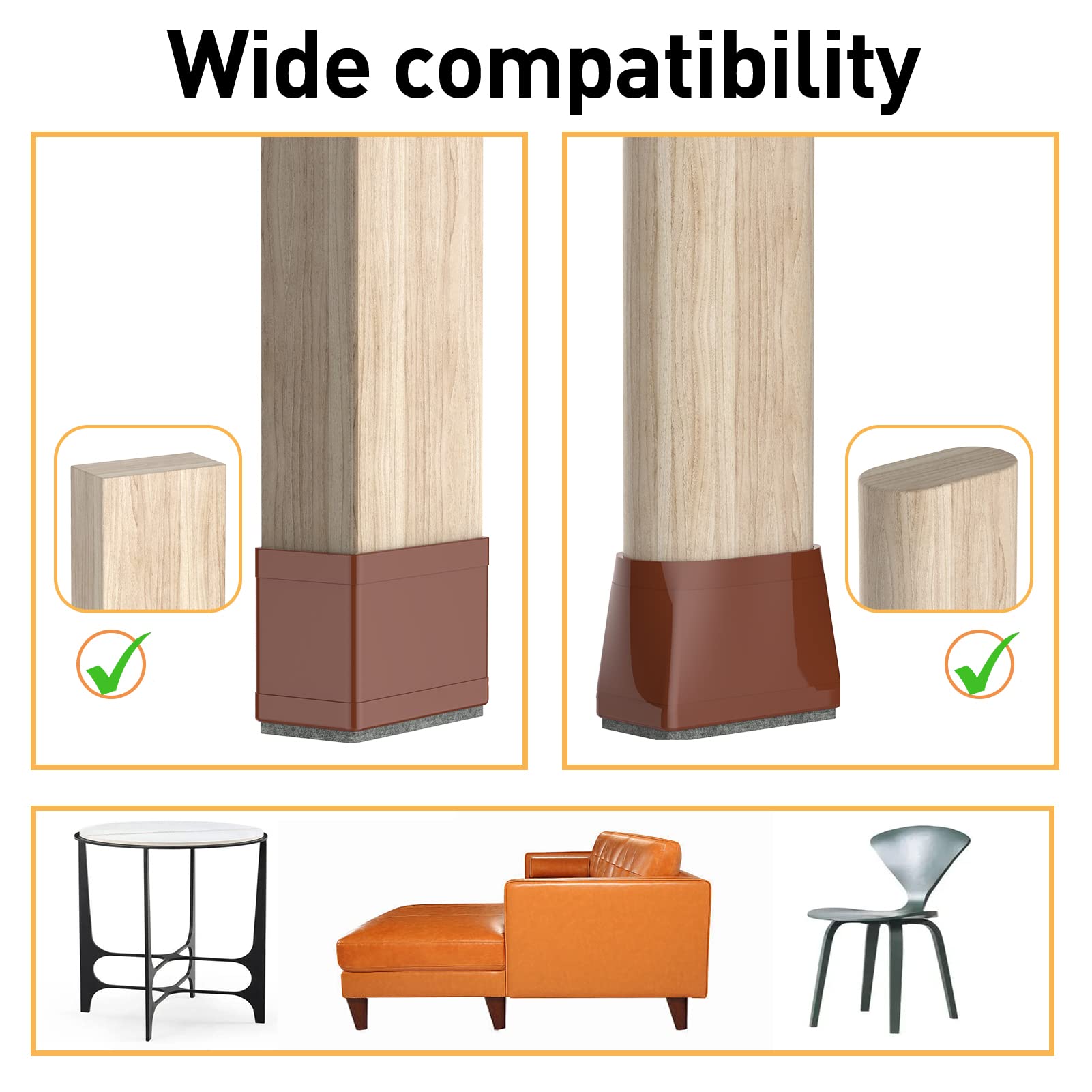 1” X 2” Rectangle Chair Leg Floor Protectors – 16 Pack Silicone Covers With Felt Pads For Hardwood, Tile, Concrete