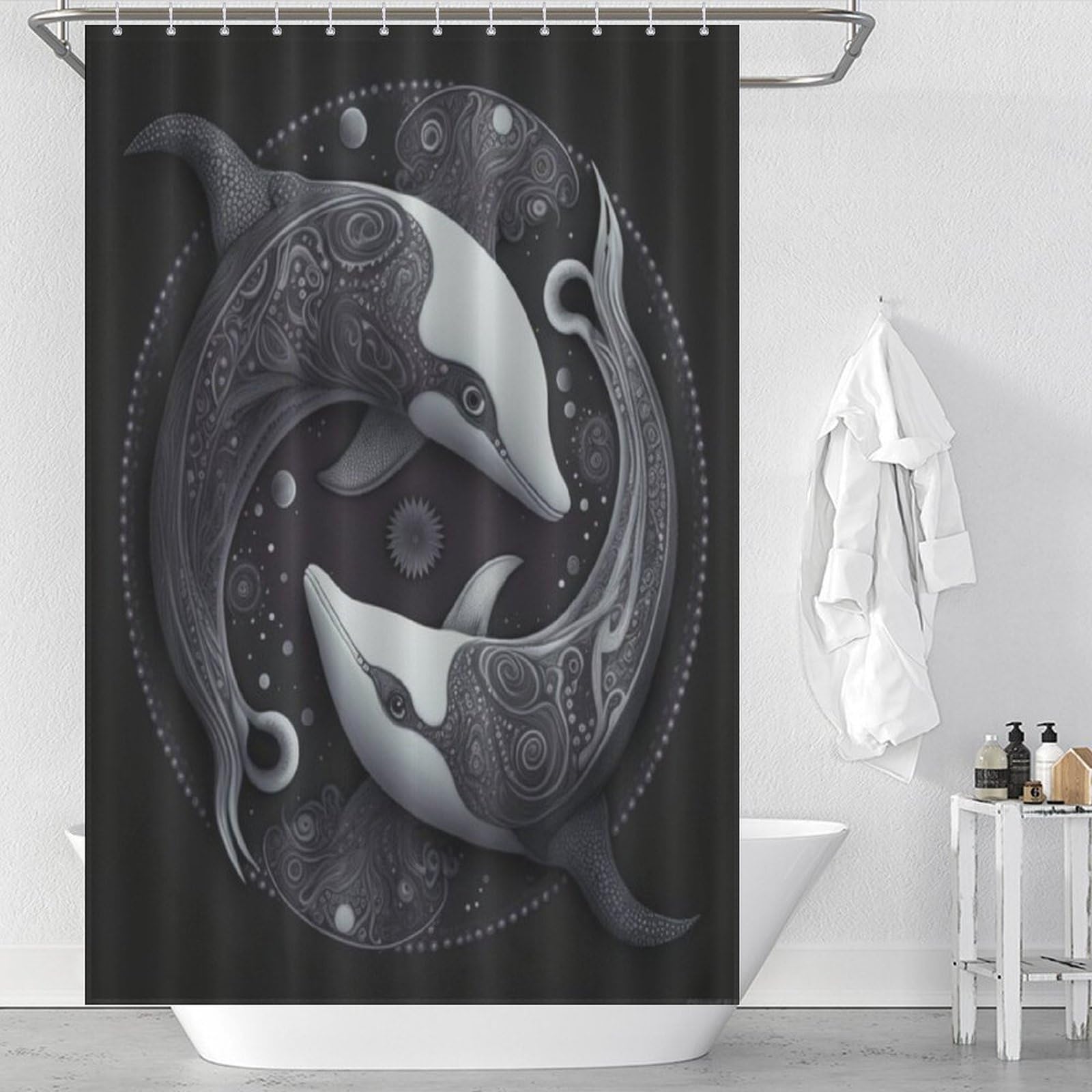 Rideau de douche dauphin pour créer une ambiance marine relaxante dans votre salle de bain