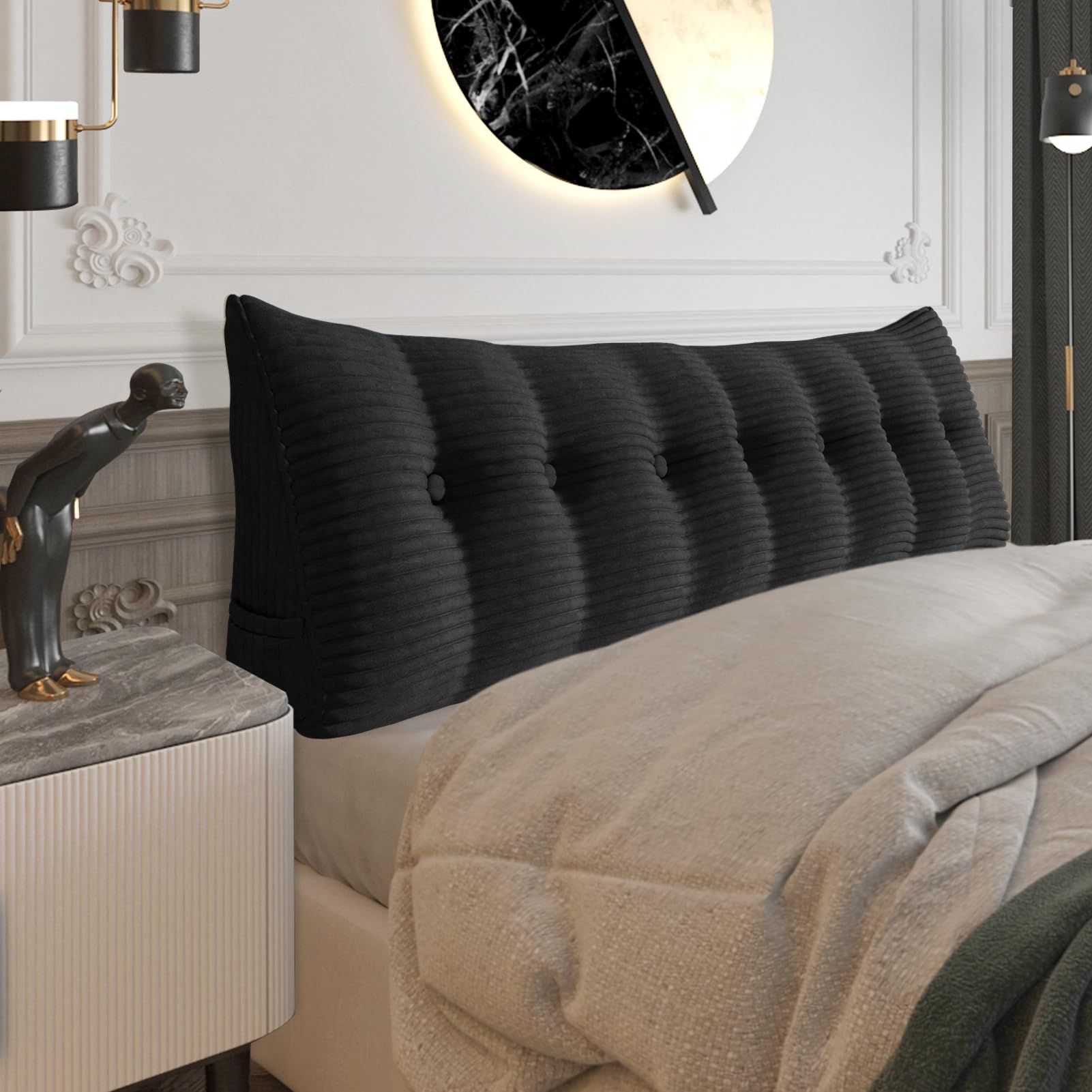 Fully Stuffed Thicken Headboard Pillow king Padded Headboard Soft and Firm Support Large Bolster Triangular Bed Wedge Pillow Backrest Positioning Bed