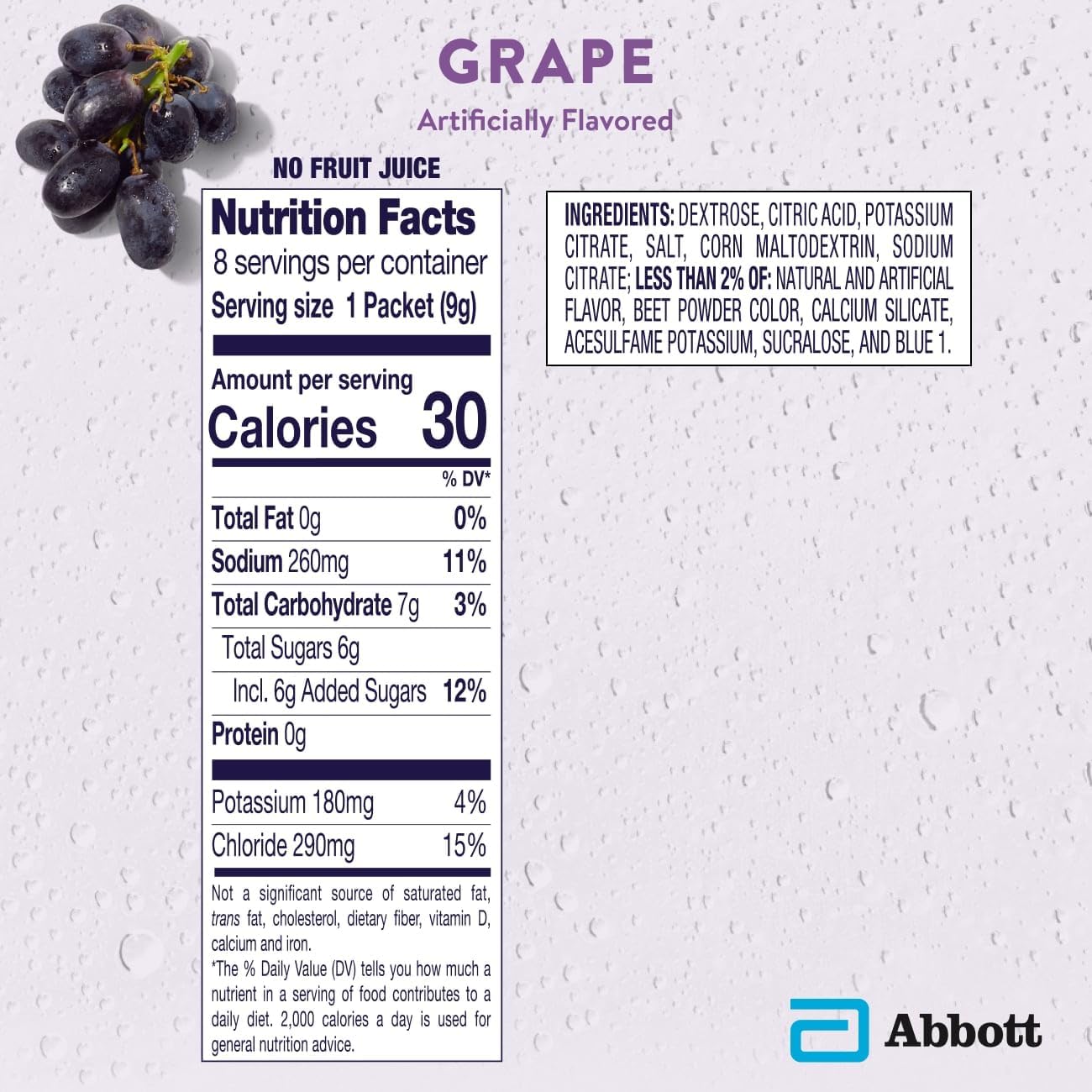 Pedialyte Electrolyte Powder, Hydration Drink for Kids & Adults, Grape, 100 Powder Packets