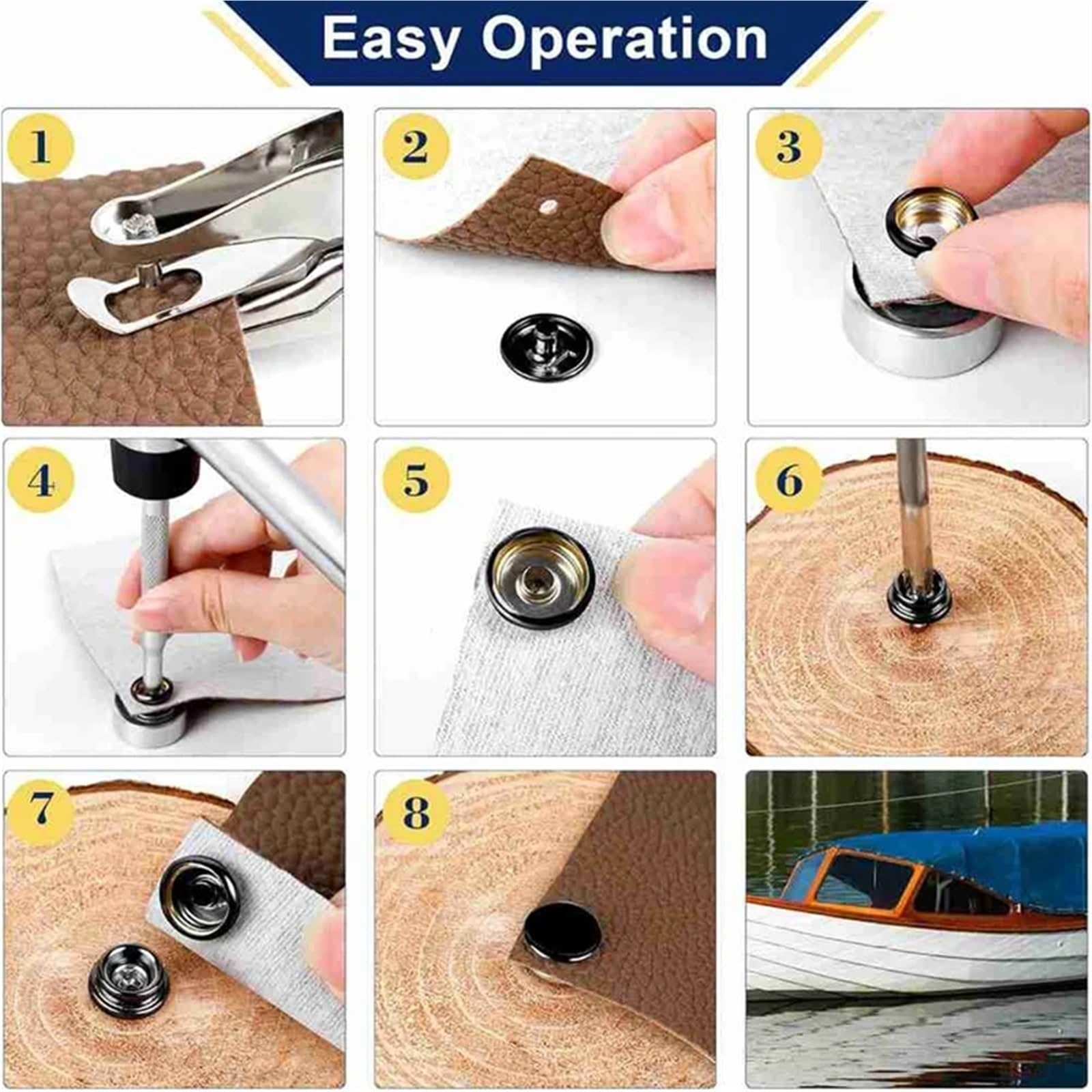 Kit de 150 cierres a presión for lona, ​​2 herramientas ajuste, acero inoxidable grado marino, conector 3/8 pulg., kit a for