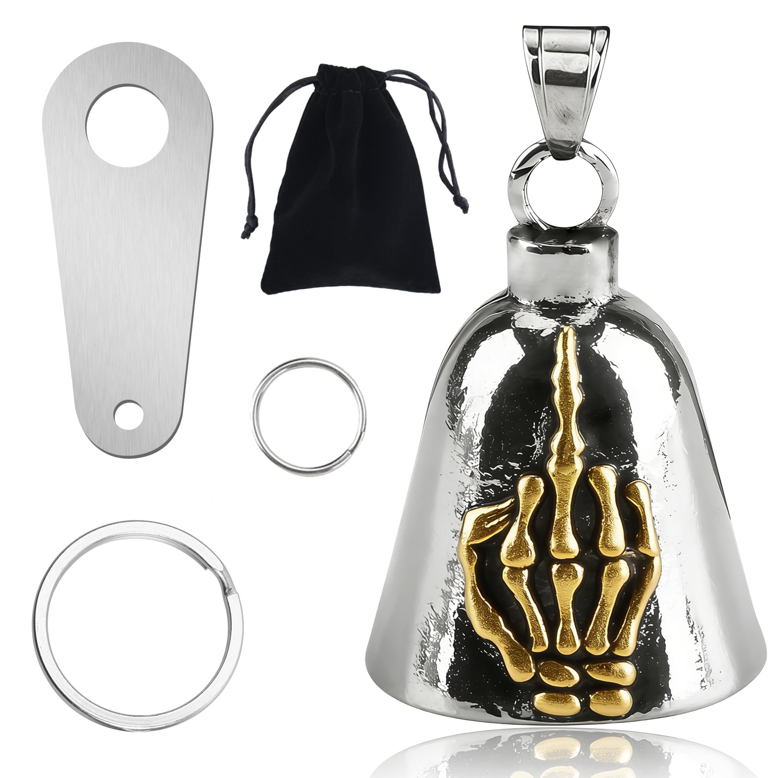 Guardian Bell for Motorbikes,Good Luck Motorcycle Bell Guardian Angel,Motorbike Riding Bells with Keychain Ring&Organiser Bag,Cycling Lucky Bells for Biker,Motorcycle Accessories for Riders (Gold)