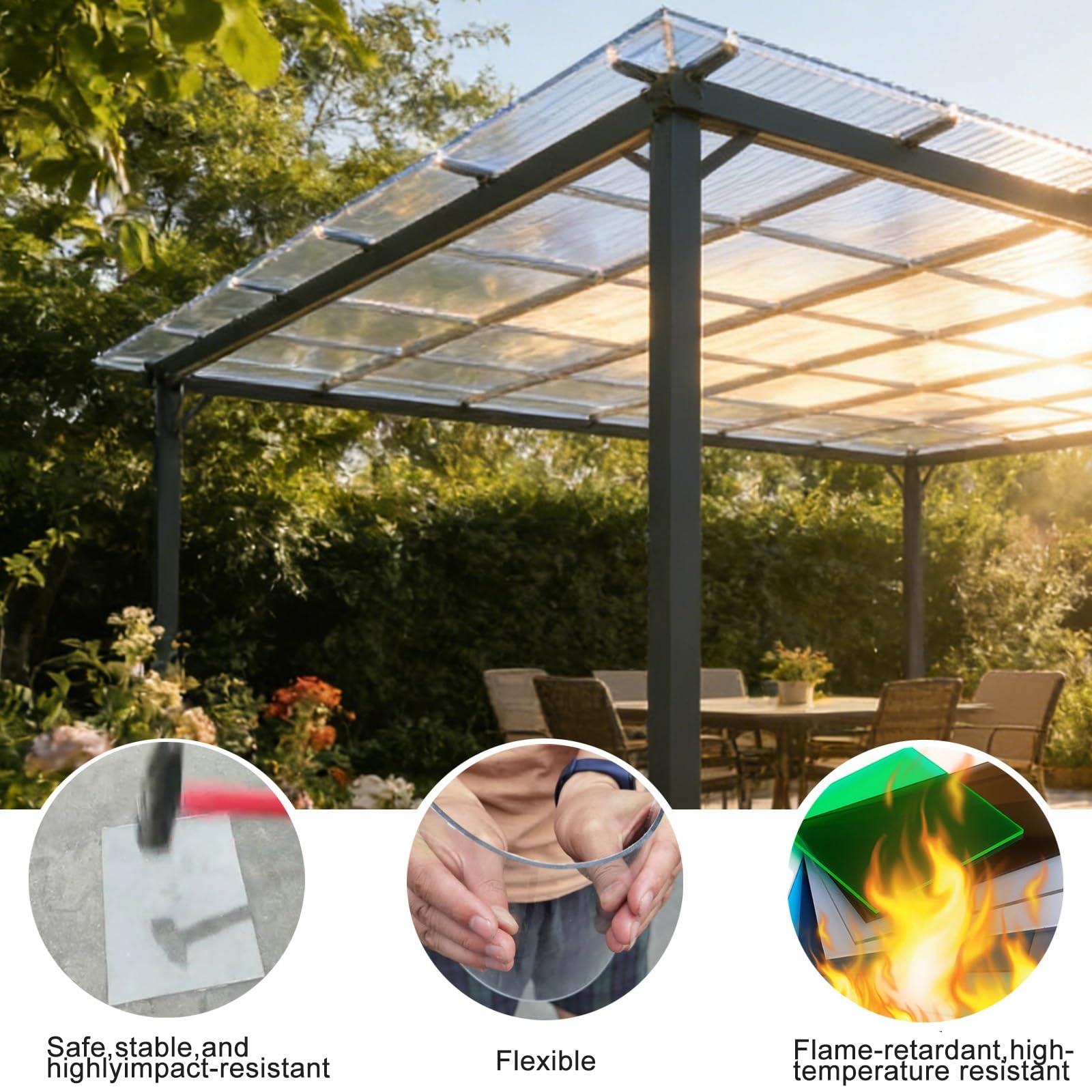 Policarbonato Placas Transparente,2MM Placa Duradera PC,Planchas Revestimiento de Repuesto for Invernadero(Green,0.6x1m/1.97x3.3ft)