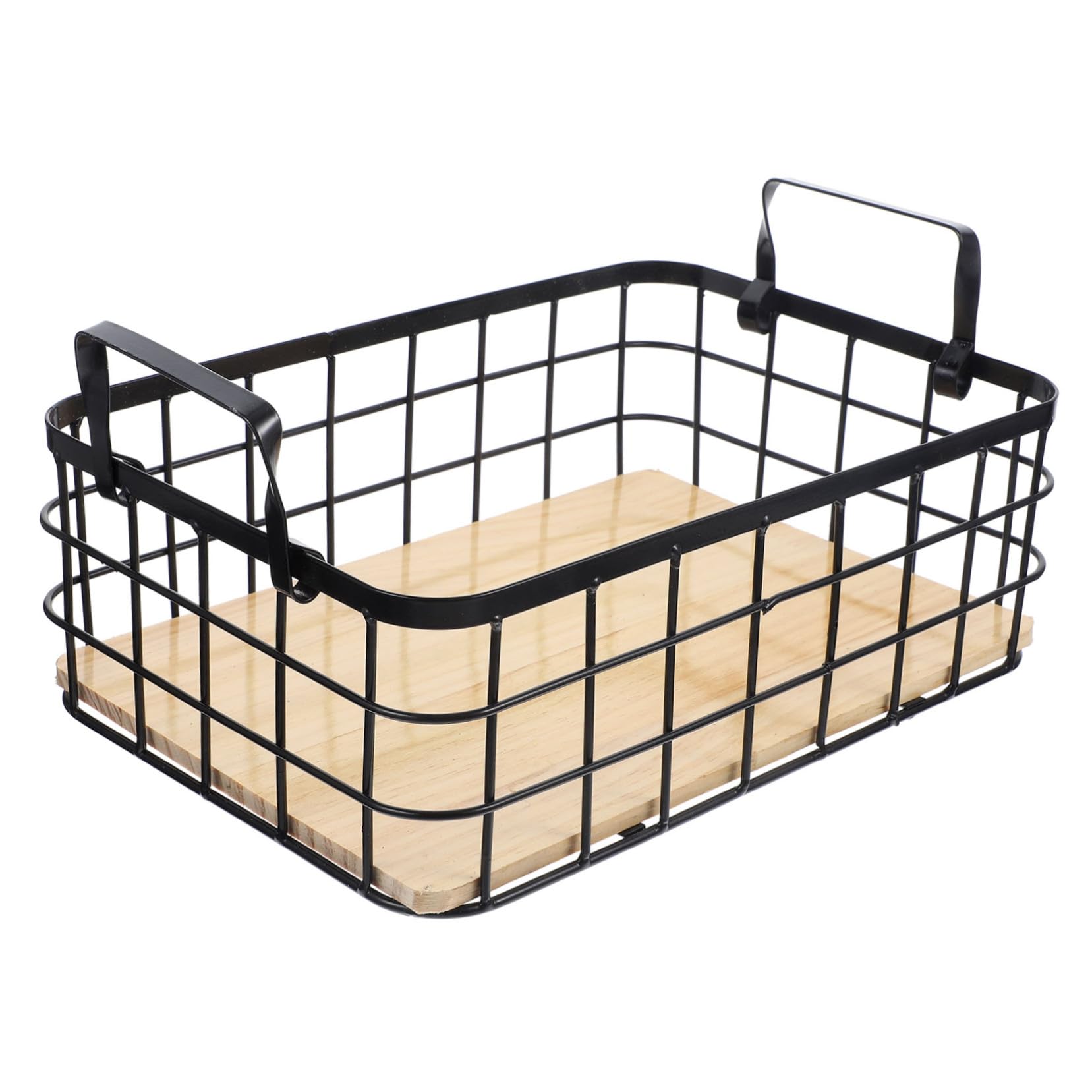 Alipis Metallkorb Mit Holzboden Stabiler Schwarzer Drahtkorb Multifunktionaler Kitchen Organizer Für Obst Snack Und Bad Stapelbar Platzsparend Robust Und Vielseitig Für Küche Und Haushalt