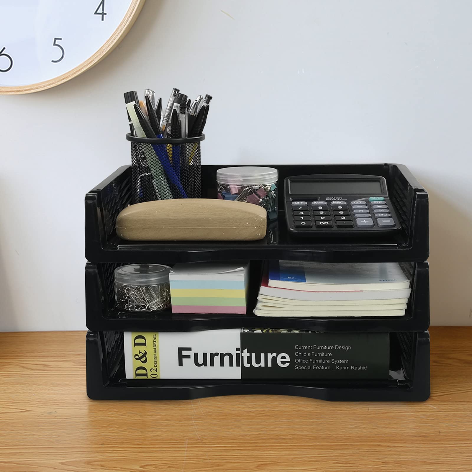 Wekiog Bandeja organizadora de papel de plástico, apilable, 6 paquetes