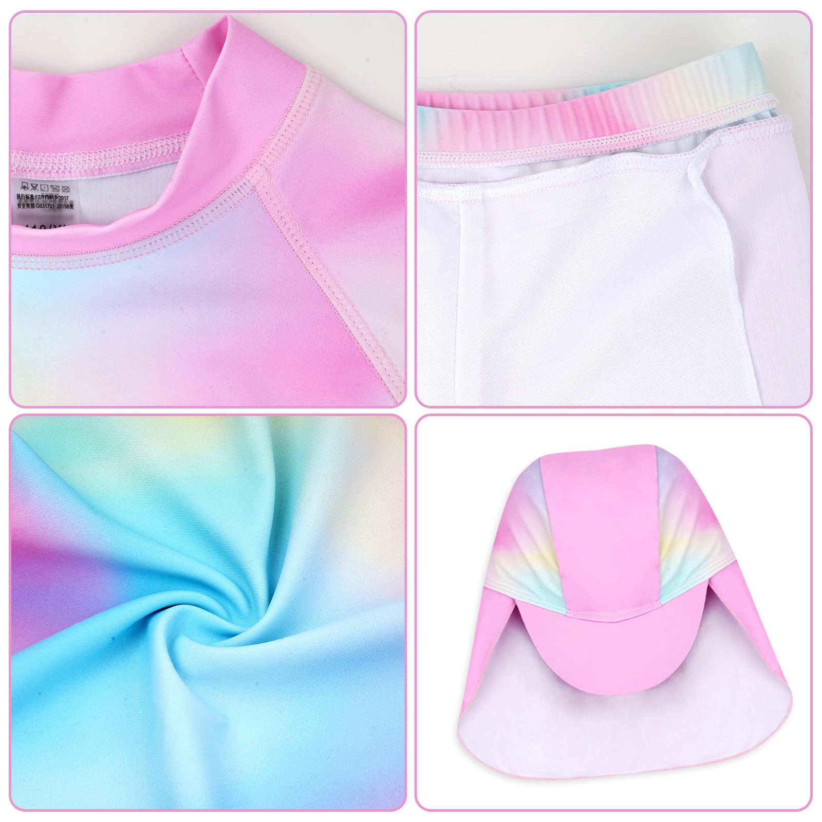 WYTbaby Kostium kąpielowy dziewczęcy, 3 sztuki, odzież ochronna przed promieniowaniem UV, długie rękawy, moda kąpielowa, zestaw Rash Guard z falbankami, kąpielówki dla dziewczynek w wieku 4-9 lat