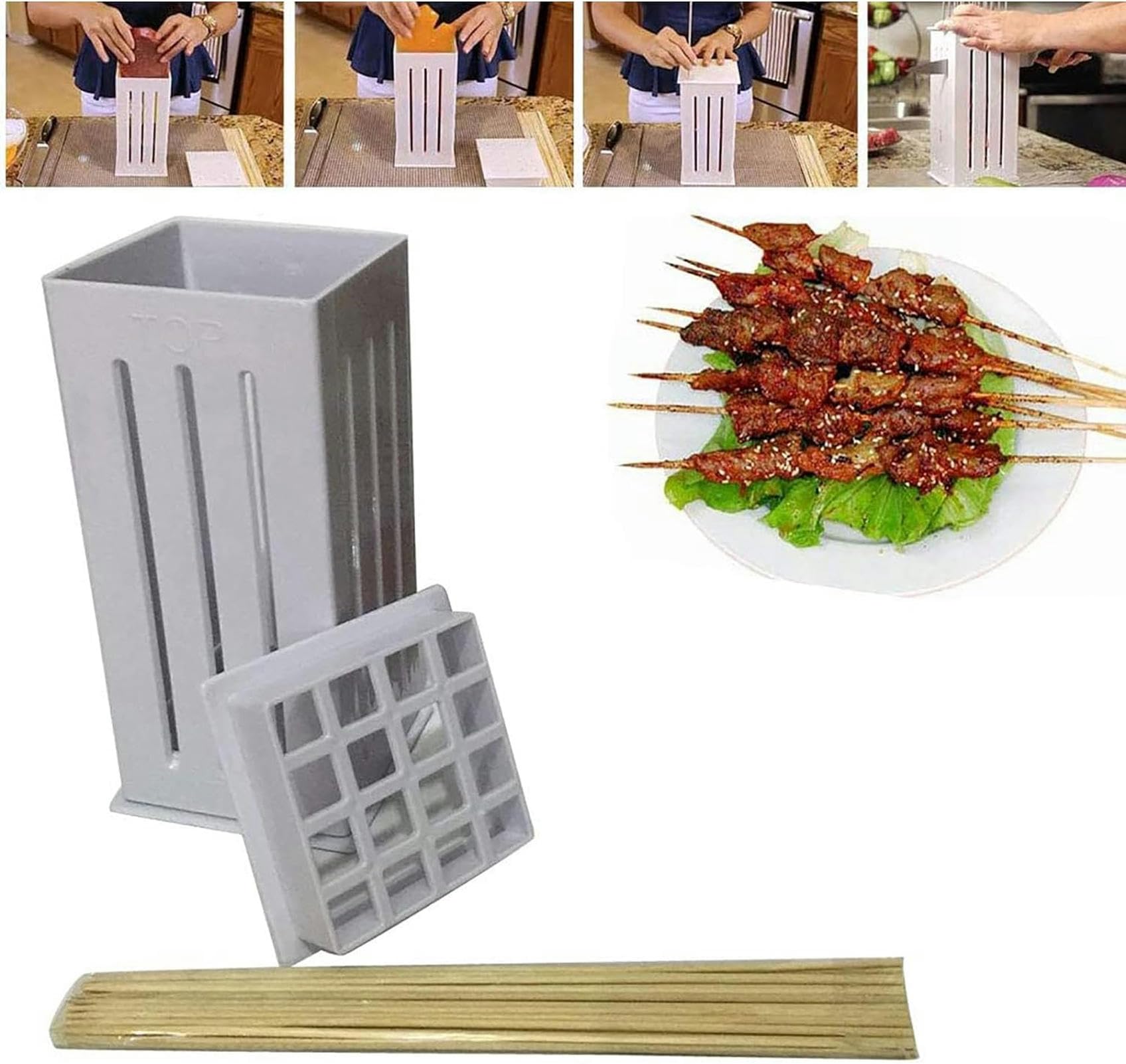 Kebab Maker, scatola per spiedini di carne per barbecue, 16 fori, adatto per carne, frutta o verdura, kit riutilizzabile per la preparazione di kebab