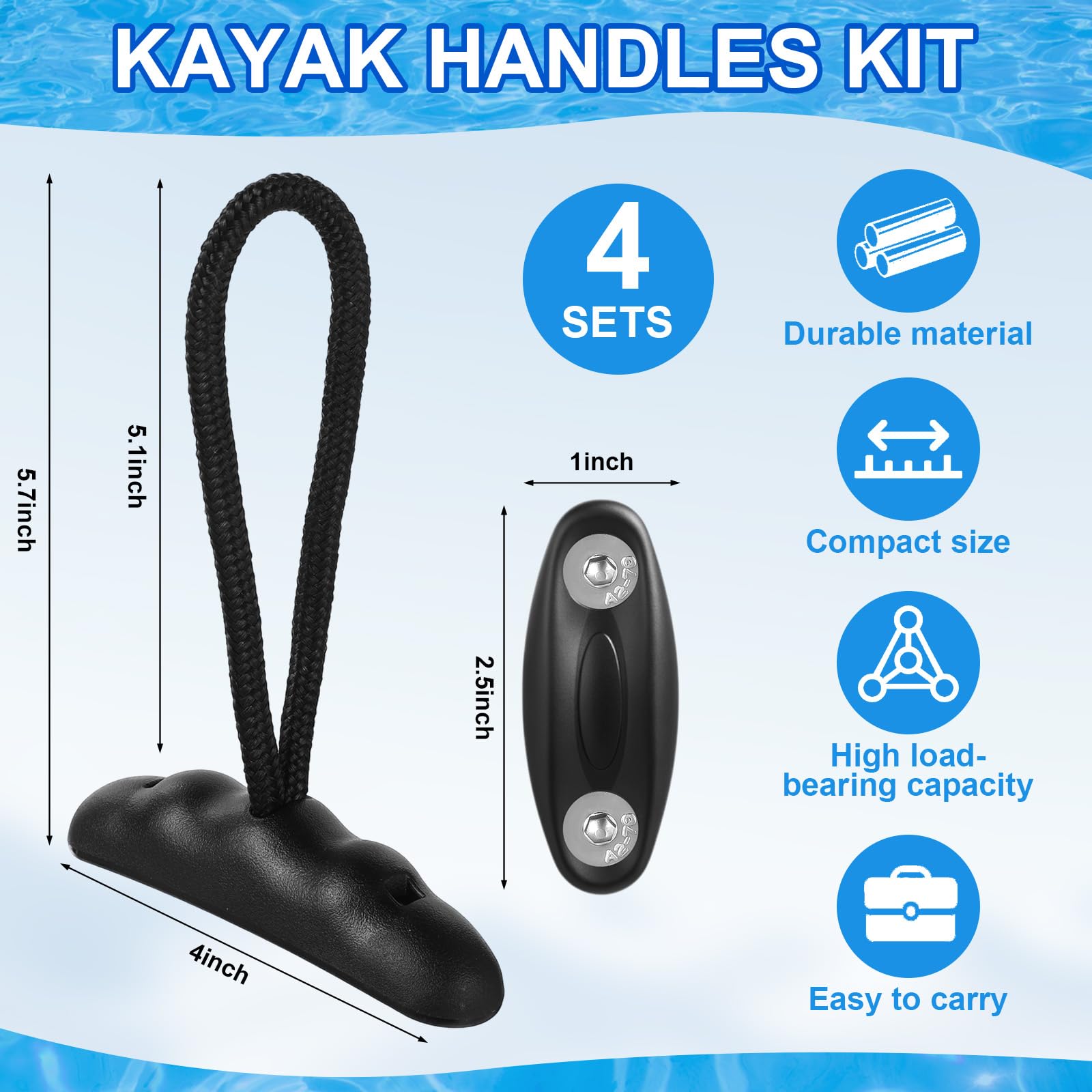 Relaxgiant 4 Pieces Kayak Handles Kit Canoe Carry Handle Pull Handle T Handle with Cord and Pad Eyes Screws for Kayak Emotion Kayaks Luggage Kayak Replacement Installation Kit (Red)