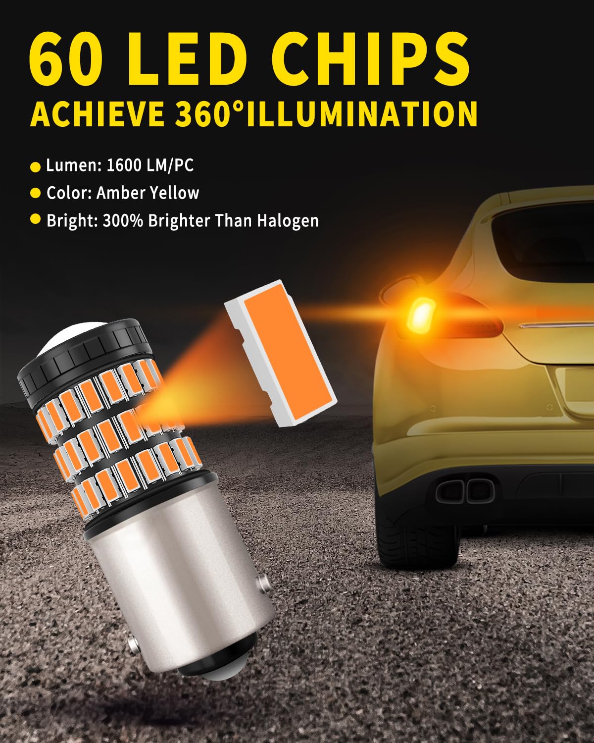 MEALAM 1156 1141 1003 7506 BA15S LED Bulbs Amber Yellow, Super Bright 60 SMD Chips for Car Truck Backup Reverse Light Tail Break Turn Signal Light(Pack of 2)