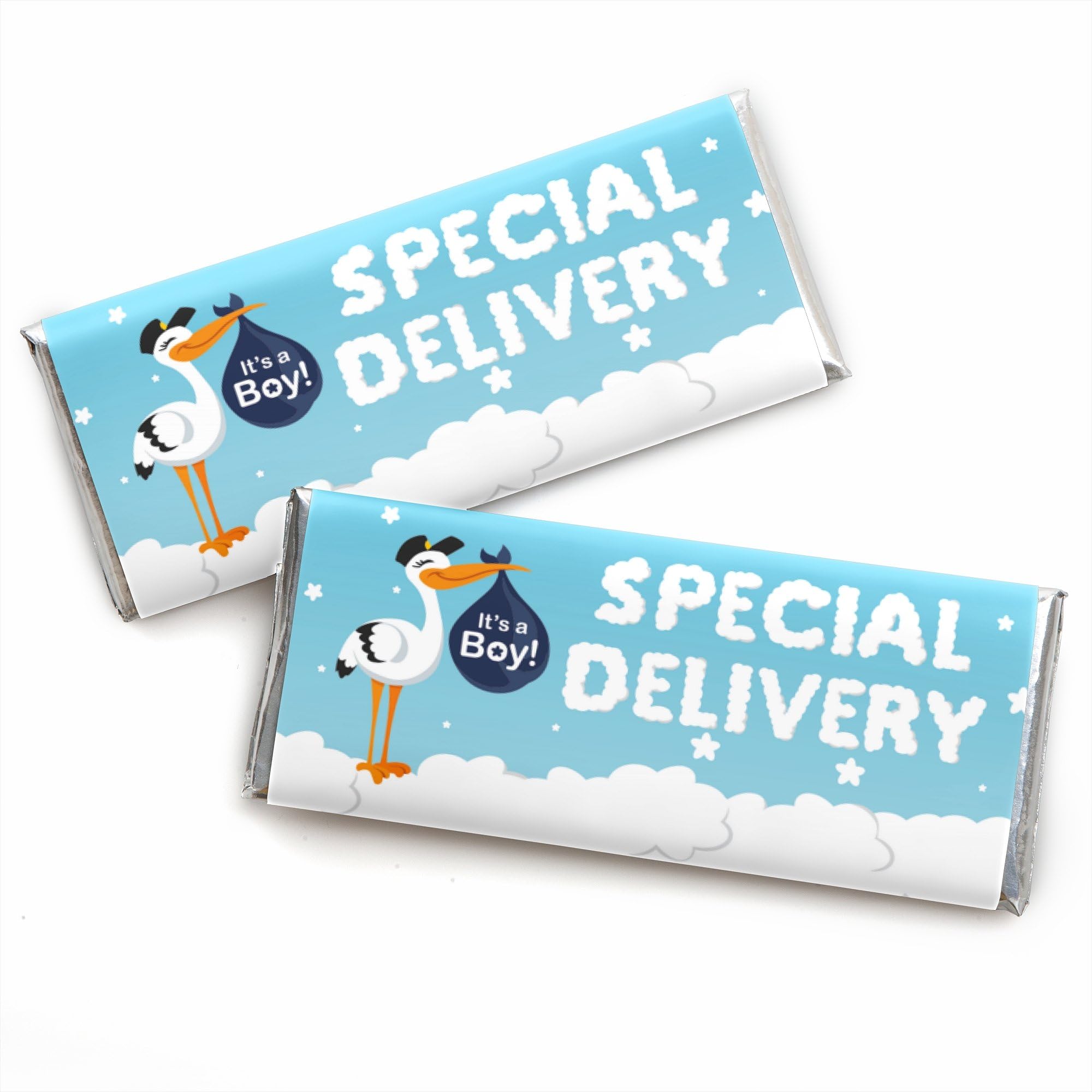 Boy Special Delivery - Candy Bar Wrapper Blue It’s A Boy Stork Baby Shower Favors - Set 24