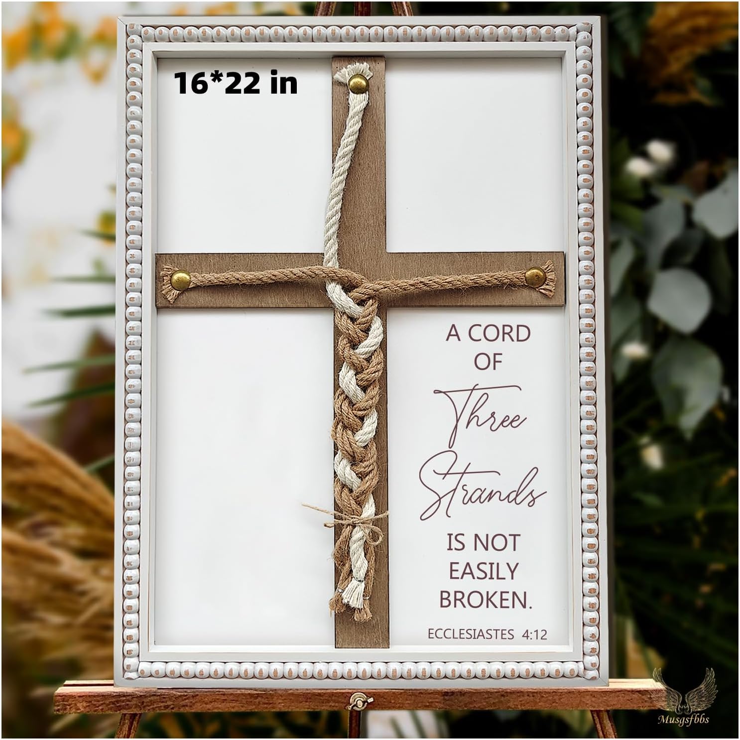 A Cord of Three Strands Wedding Ceremony Sign – 16x22 Rustic Farmhouse Unity Rope Cross Sign with Ecclesiastes 4:12, Christian Marriage Gifts for Couples Anniversary Newlyweds