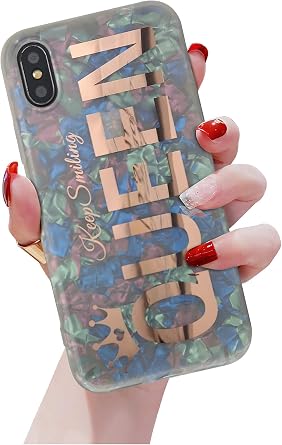 Glitter Bling Case for iPhone Xs Women Girls Rose Gold Queen Print Girly Design Sparkling, Cute Soft TPU Silicone Hybrid Protective Sparkle Slim Cover Pearly-Lustre Shell Colorful Iridescent