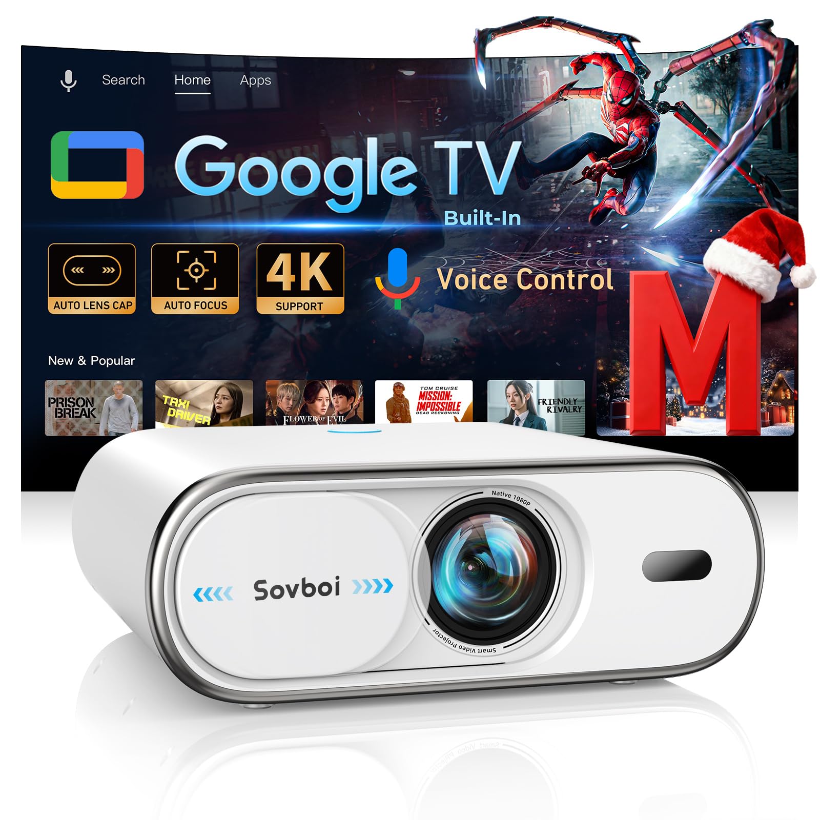 Amazon.com: Projector-4K Built-in Google TV|2000 ANSI|Auto Lens