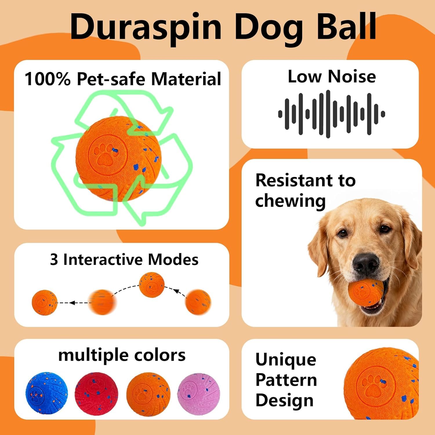 Jouets interactifs pour chien : balle intelligente pour chien – rebondissement automatique, vibration et action de saut ! Design Duraspin durable pour les mâcheurs agressifs. Rechargeable et durable