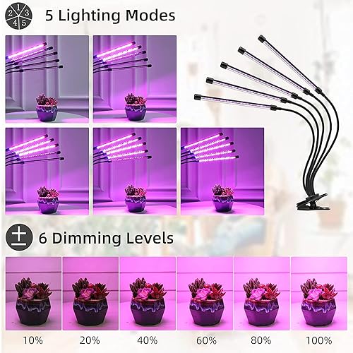 Miniatura 10 de Fangflower Lámparas de cultivo de jardinería, luz LED de espectro completo para plantas de interior con 3 cabezales y luz de espectro completo rojo,