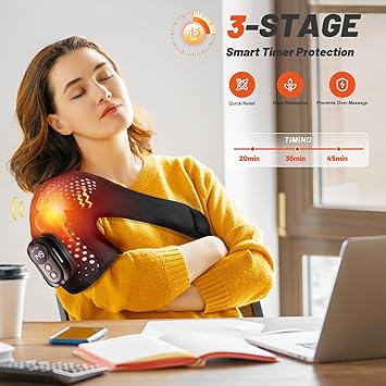 Cordless Shoulder Heating Pad with Massager, with Detachable Remote,Shoulder Massage Wrap with 6 Heating Levels 5 Vibration Modes, Rotator Massager for Pain Relief,for Men & Women