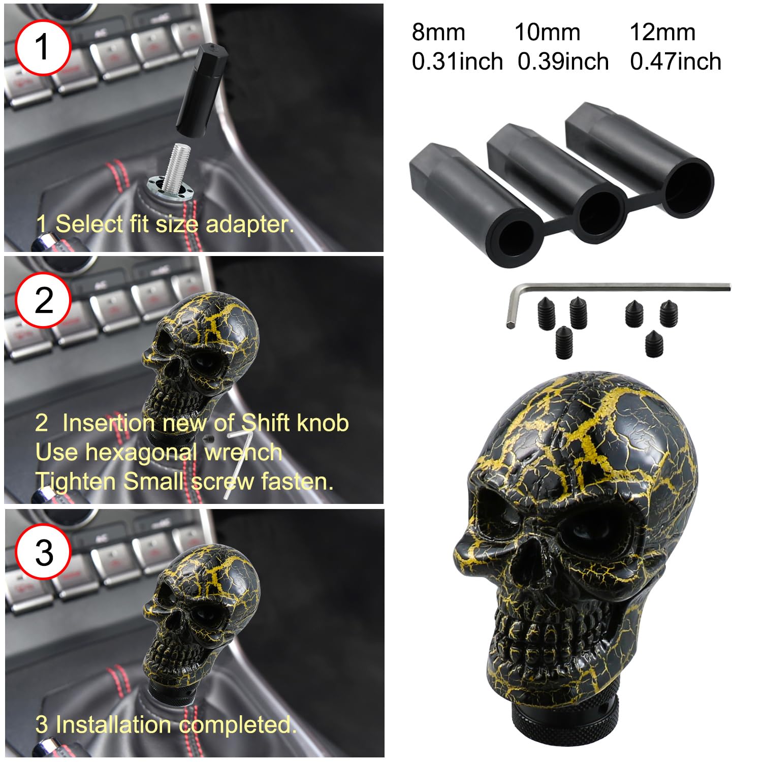 Bashineng Skull Shift Knob Manual Cars Gear Shifter Stick Handle Black W