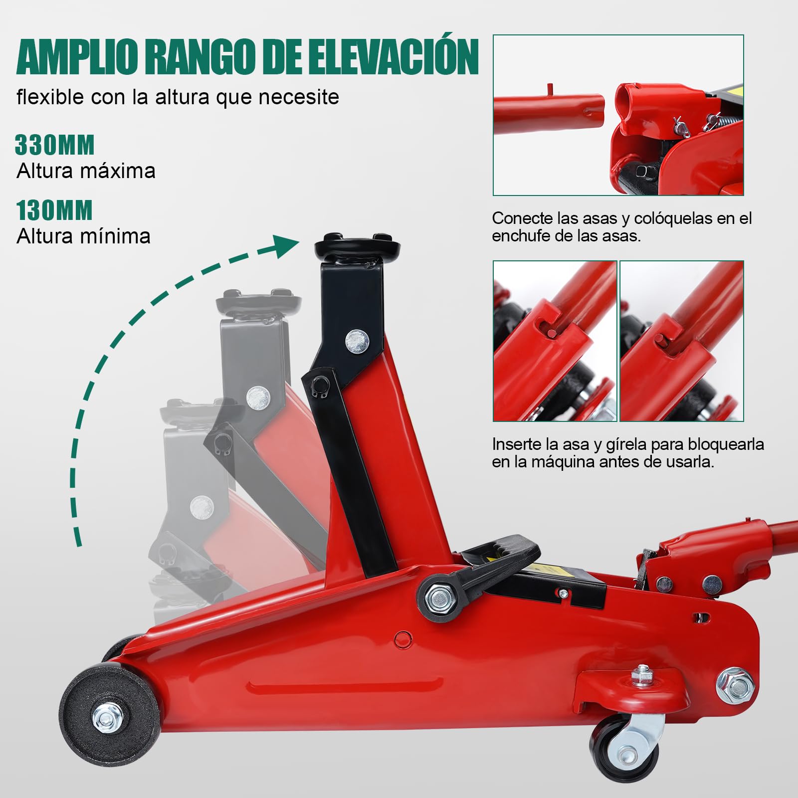 HYCHIKA Gato hidráulico hidráulico 2.0T, gato hidráulico con bomba de elevación rápida de pistón hidráulico, rango de elevación de 135-320 mm, para sedán, SUV, cambio de neumáticos