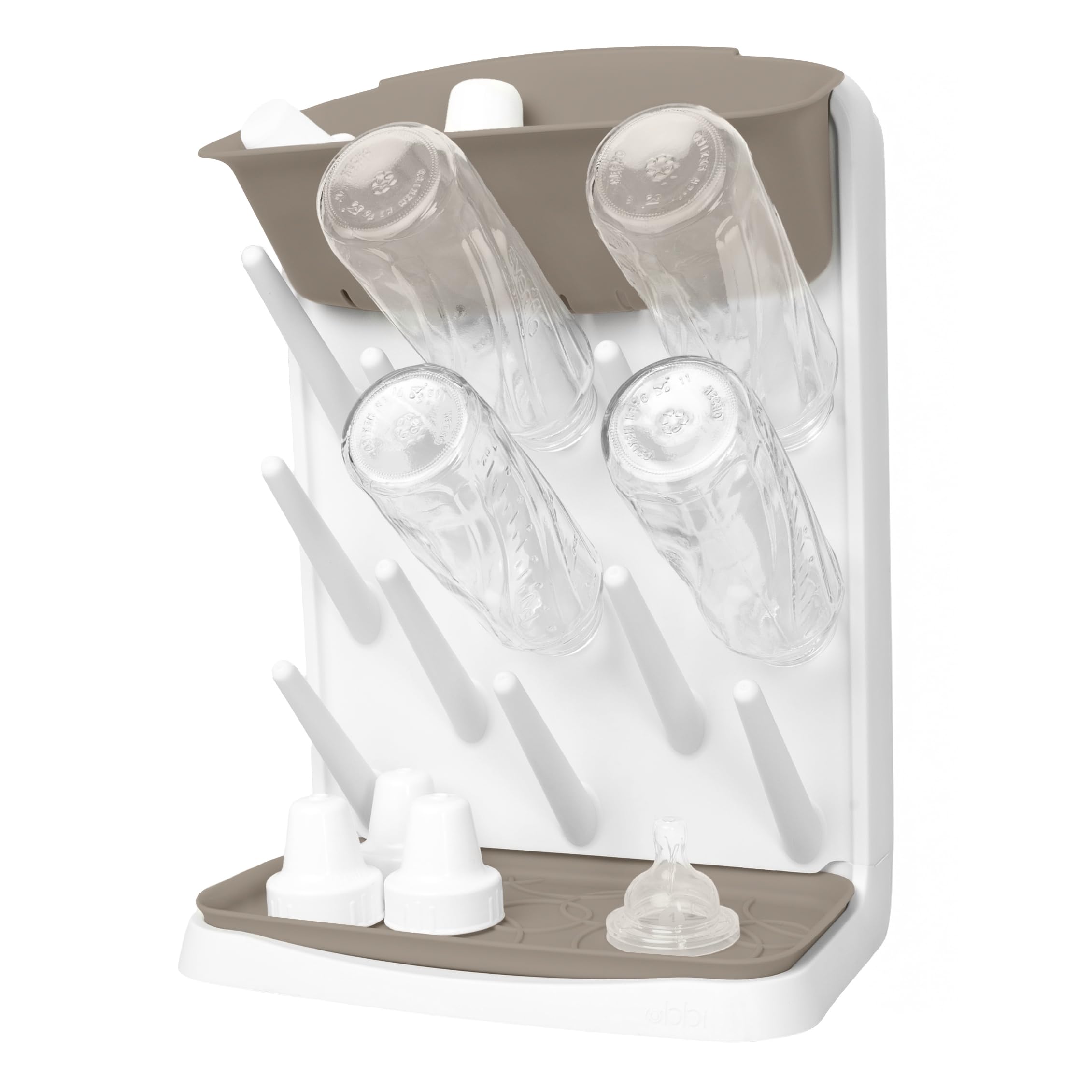 Ubbi Vertical Baby Bottle Drying Rack, Space Saving Countertop Drying Rack Baby Accessory, Taupe