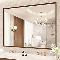 Vista 56 de Espejo de baño negro de 20x30 pulgadas con marco de metal negro, espejo de tocador rectangular redondeado con acabado mate para pared, con vidrio