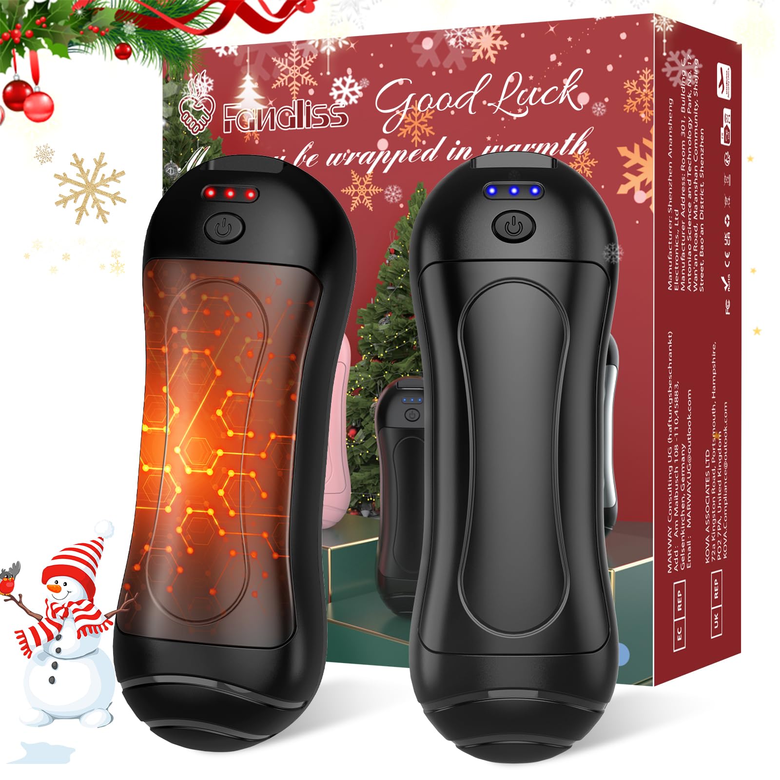 Scaldamani elettrici, riutilizzabili, 6000 mAh, USB, ricaricabile, design magnetico, portatile, per Natale, attività all'aperto, campeggio, ecc. Nero