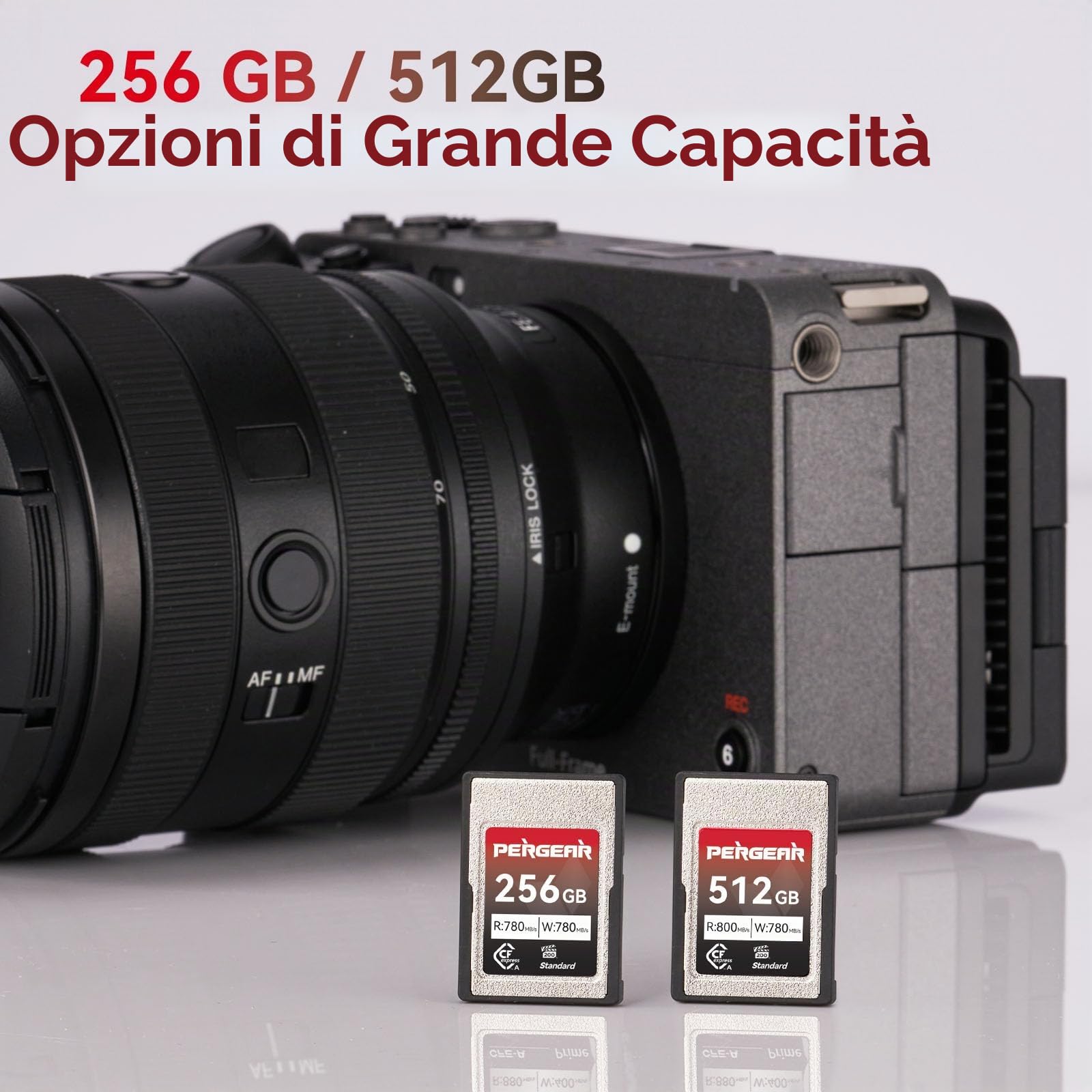 Pergear 512GB CFexpress tipo A da Scheda di Memoria, Velocità di Lettura Fino a 800 MB/s e Velocità di Scrittura 780 MB/s per Registrazione 4K 120P, 8K 30P, (Serie Standard)