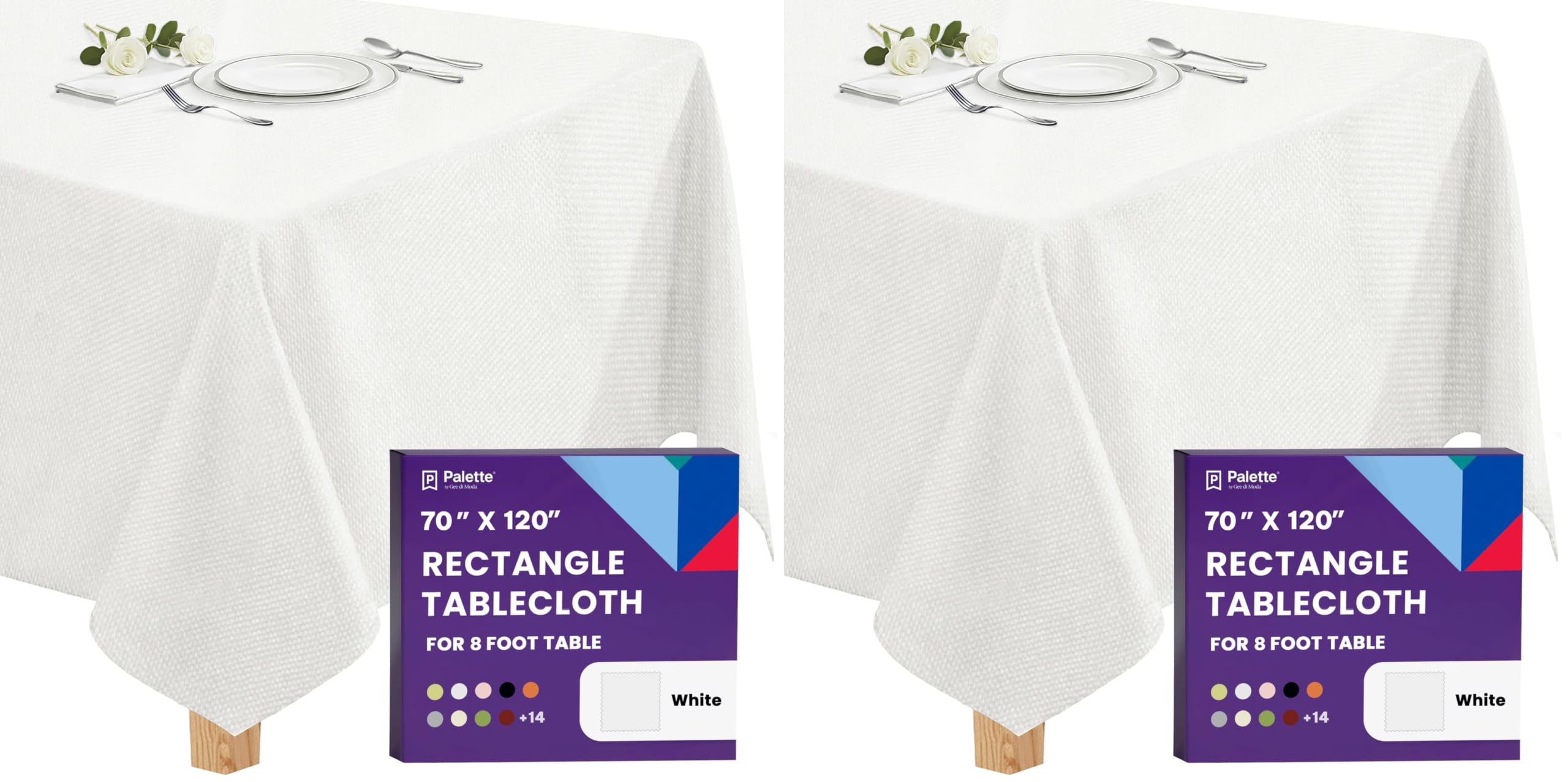 Gee Di Moda Rectangle Tablecloth - 70 x 120 Inch White Table Cloth for 6 or 8 Foot Rectangle Tables - Heavy Duty Washable Fabric - for Holiday Party, Dinner, Weddings, Baby Shower &amp; Events (Pack of 2)