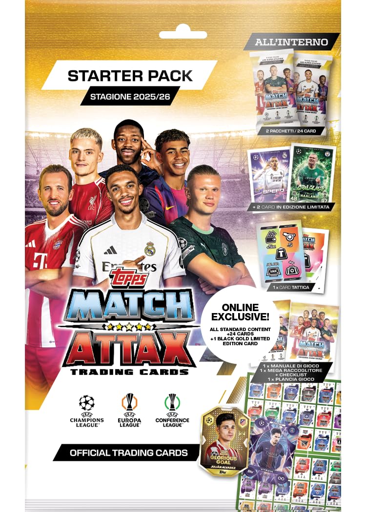 Topps UCC Match Attax 2025/26- Pack de démarrage - Exclusif en ligne! Contient 48 cartes plus 4 cartes exclusives et bien plus encore!