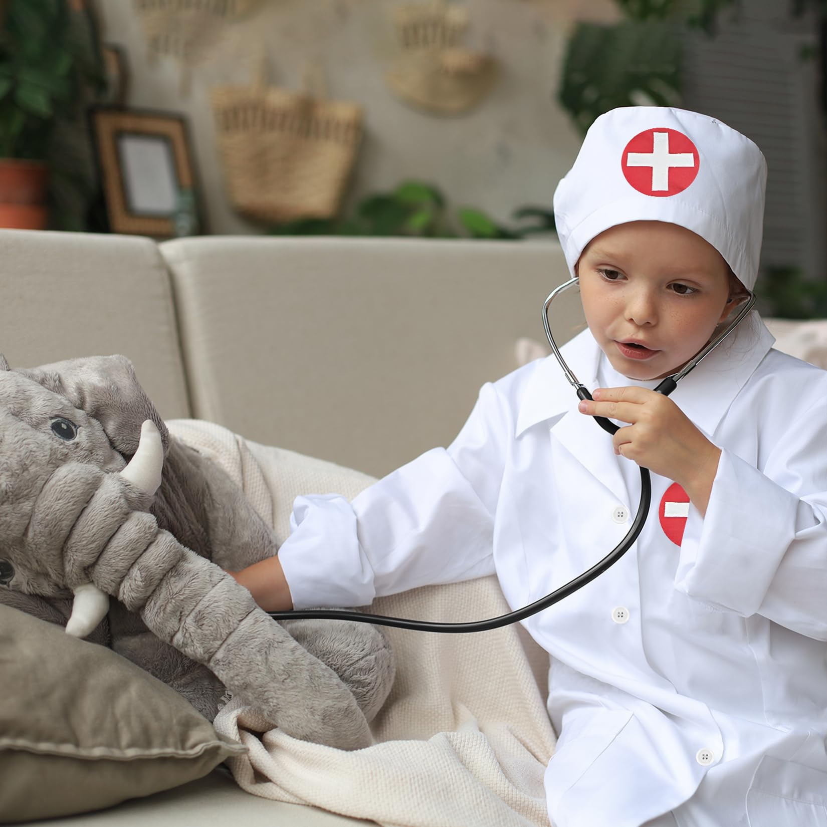 Juego de abrigo de médico para niños con estetoscopio, disfraz de cosplay para niños, regalo del día de la carrera para niños y niñas de 3 a 12 años, 4 piezas