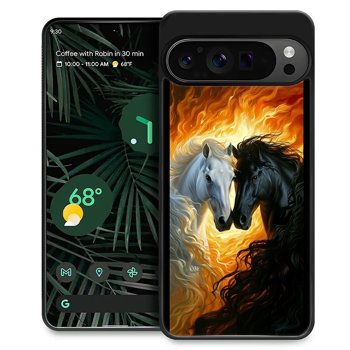 CARLOCA for Google Pixel 9 Pro XL Case,White Black Horses Red Pattern Ultra Protection Shockproof Soft Silicone TPU Non Slip Back for Google Pixel 9