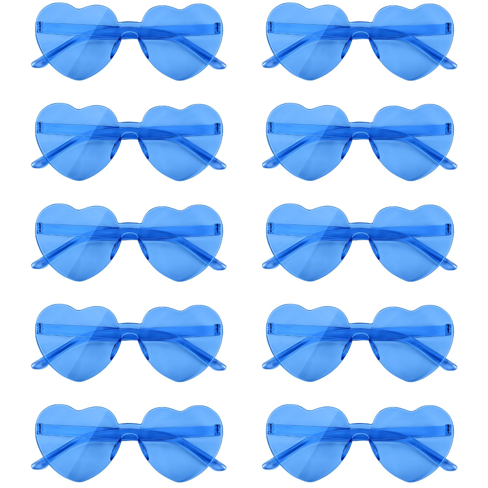 NACHLYNN 10 Pairs Heart Sunglasses Women Rimless Heart Shaped Sunglasses Candy Color Glasses for Costumes Cosplay (Blue)