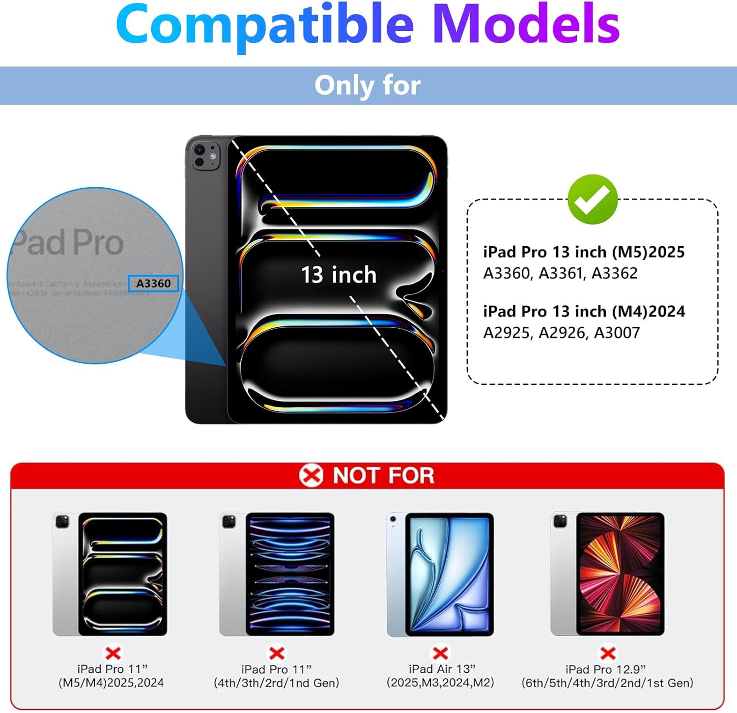 fuwang touch keyboard case for ipad pro 13 inch (m5/m4) 2025/2024, 360° swivel for ipad pro 13 inch case with keyboard, 7 colors backlit with multi-touch trackpad keyboard case for ipad pro 13 inch black