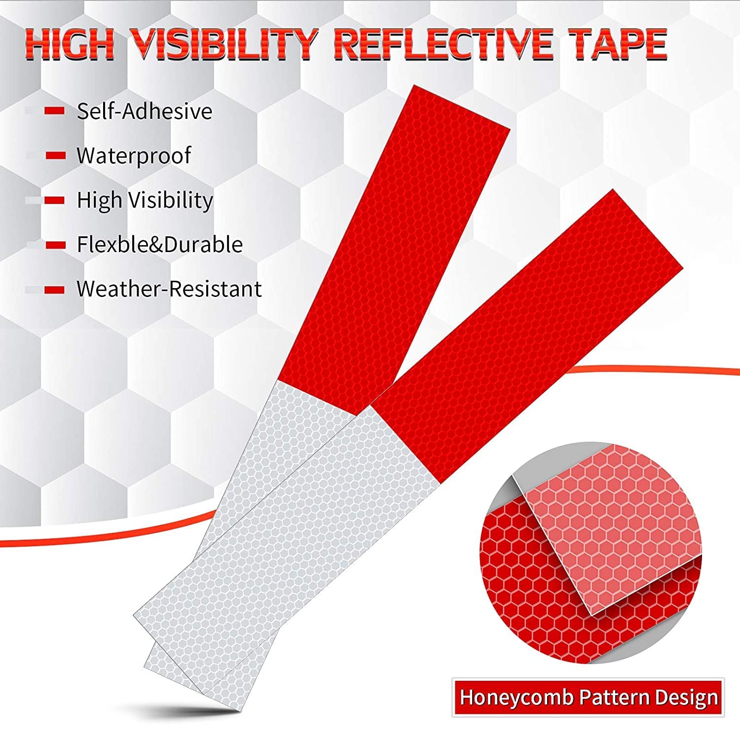 CocoMocart Reflective Tape, Reflective Tape for Trailers, Trailer Reflector-for RVs, Cars, Trucks, Trailers, Boats, Road Signs(Red/White), 2"(5cm) × 12"(30cm)- 30 Pack